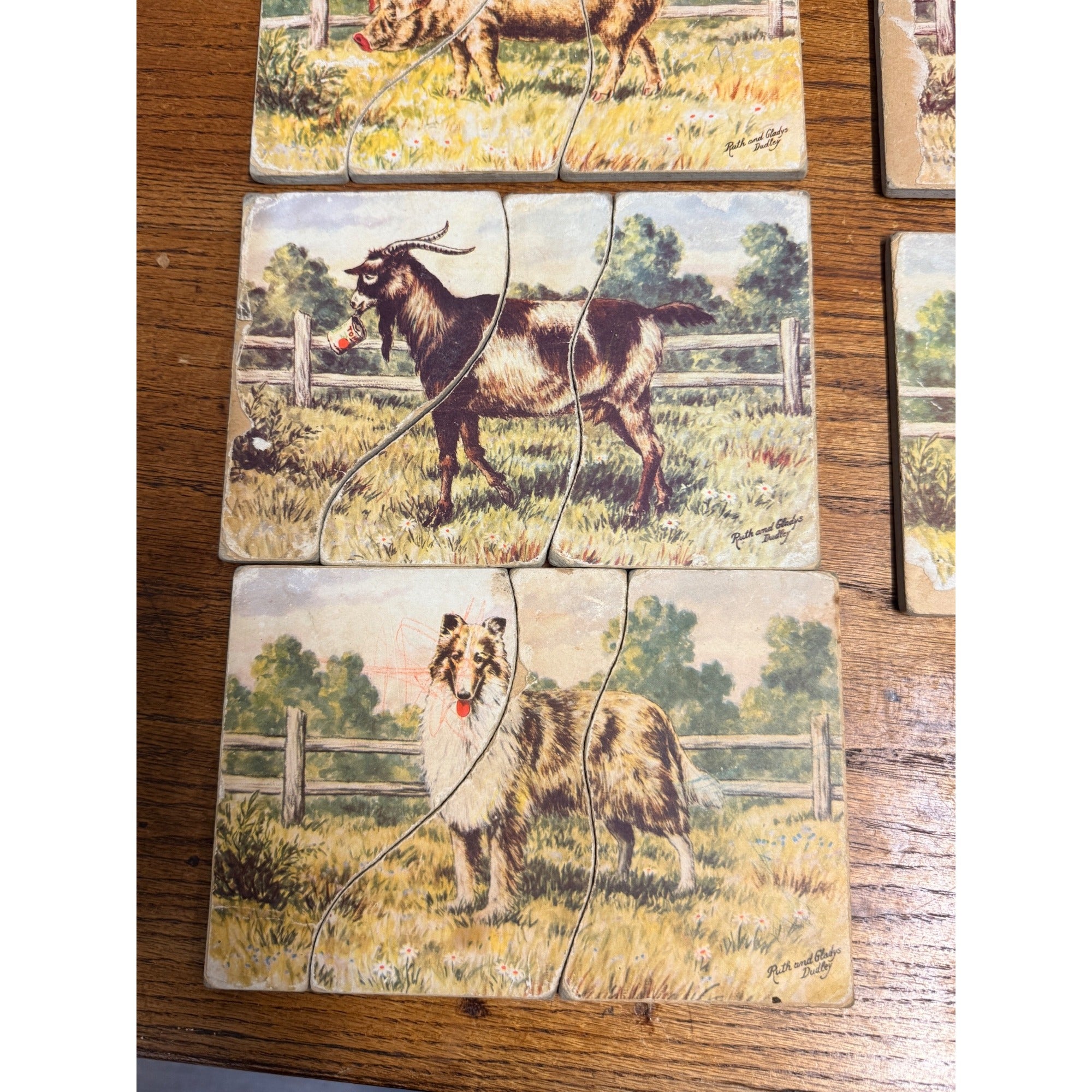 Primitive 1900s Farm Animals Puzzles Goat Horse Dog Cow Pig Ruth Glady Dudley