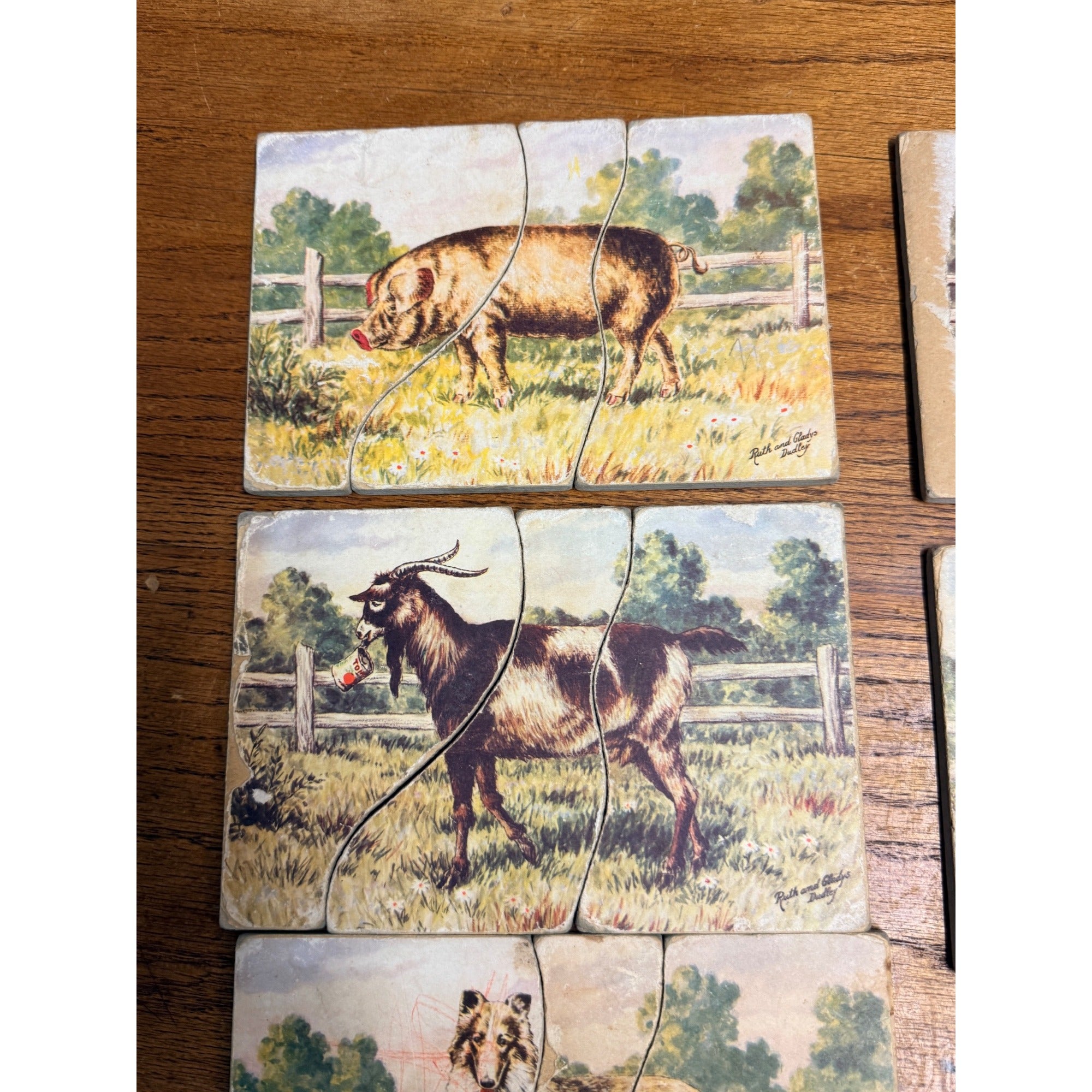 Primitive 1900s Farm Animals Puzzles Goat Horse Dog Cow Pig Ruth Glady Dudley