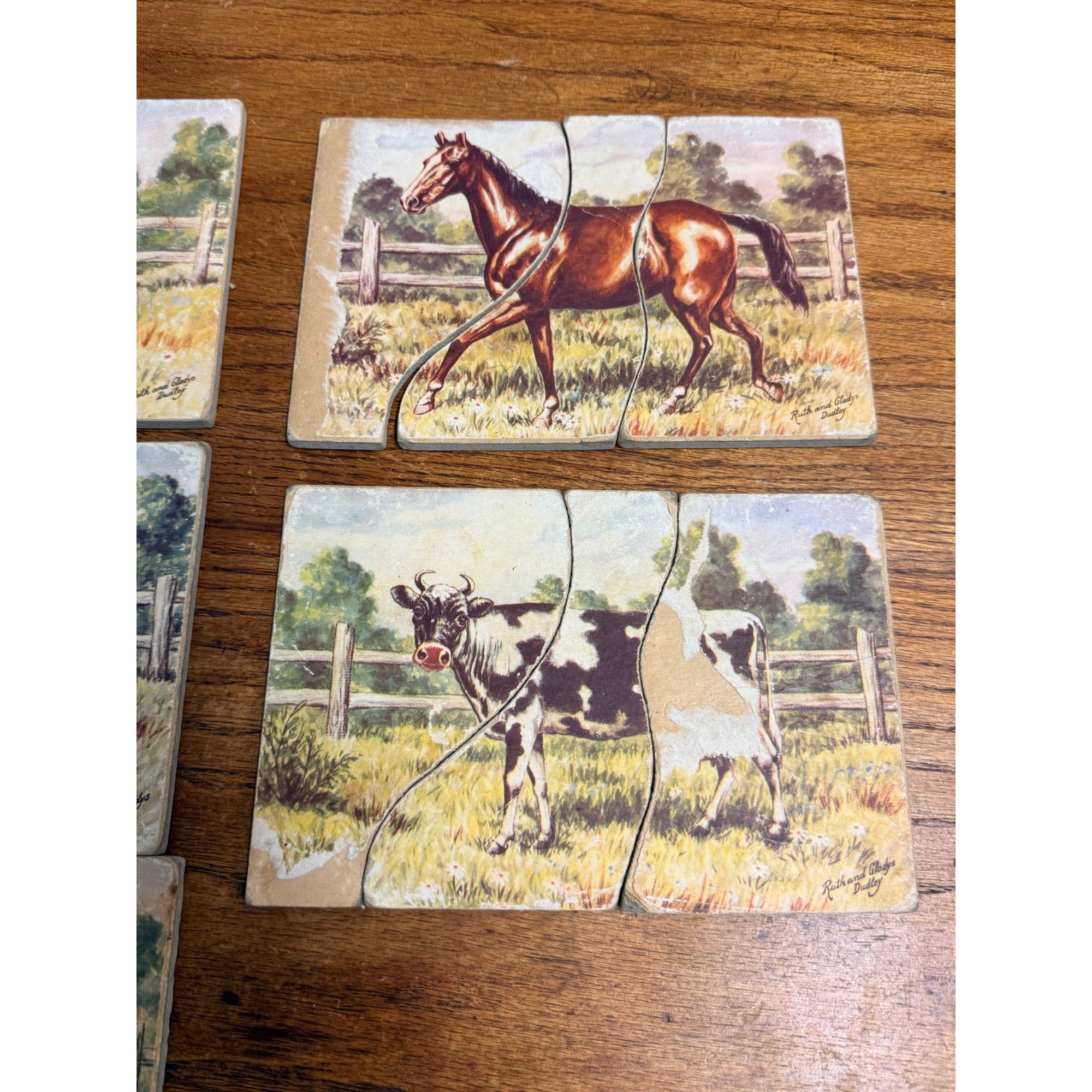 Primitive 1900s Farm Animals Puzzles Goat Horse Dog Cow Pig Ruth Glady Dudley