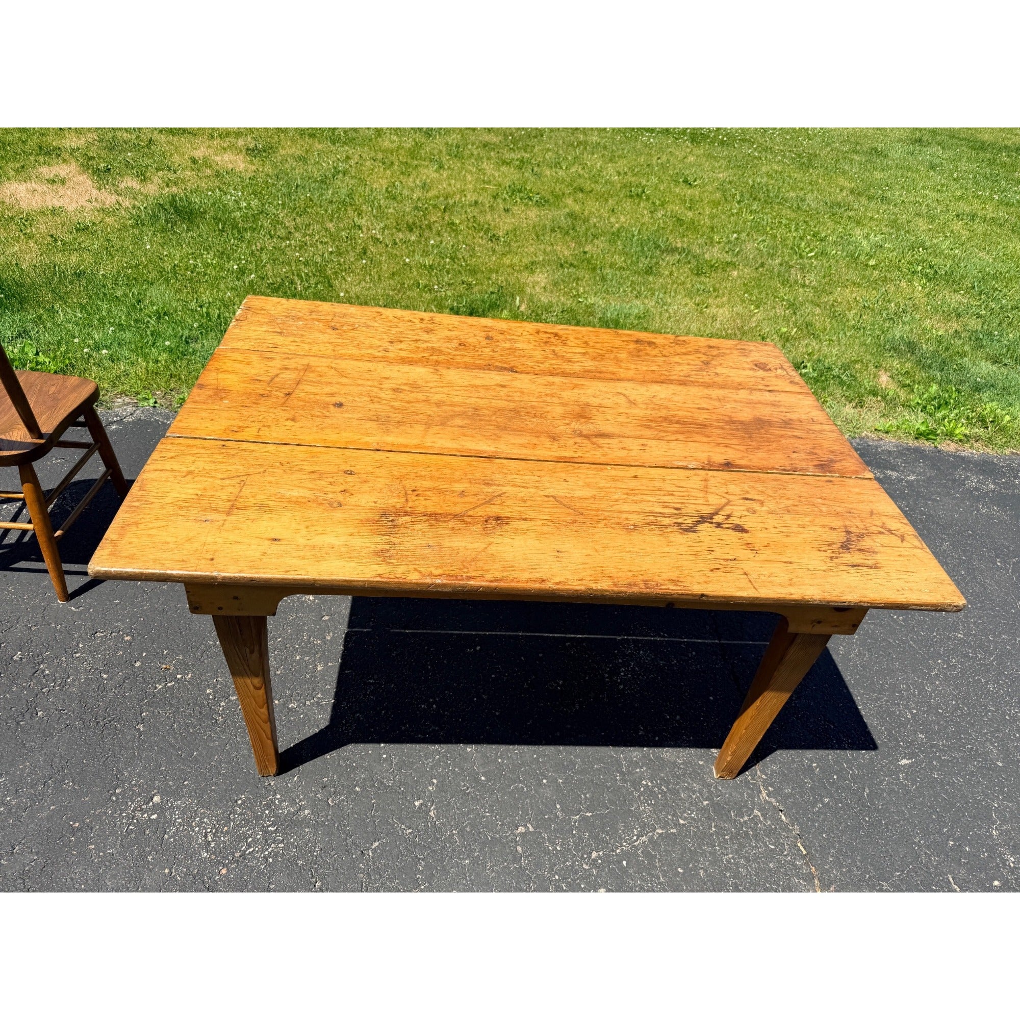 Antique 1880s Primitive Pine Farmhouse Table | Country Kitchen Dining Table w/ 4 Chairs