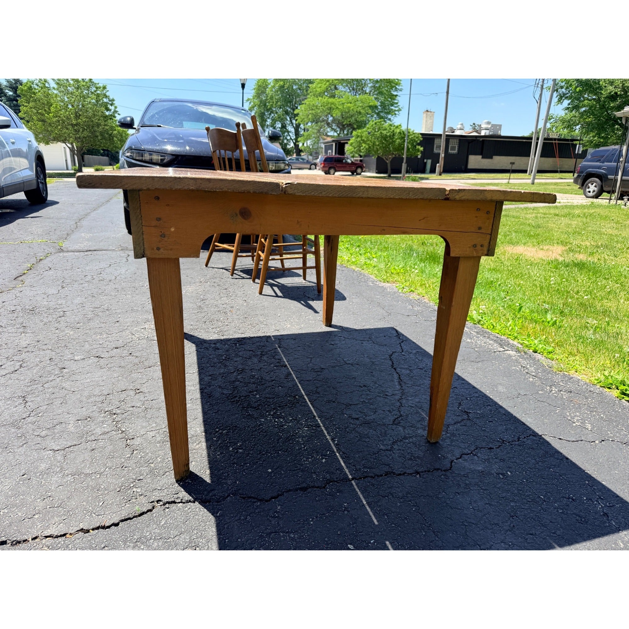 Antique 1880s Primitive Pine Farmhouse Table | Country Kitchen Dining Table w/ 4 Chairs