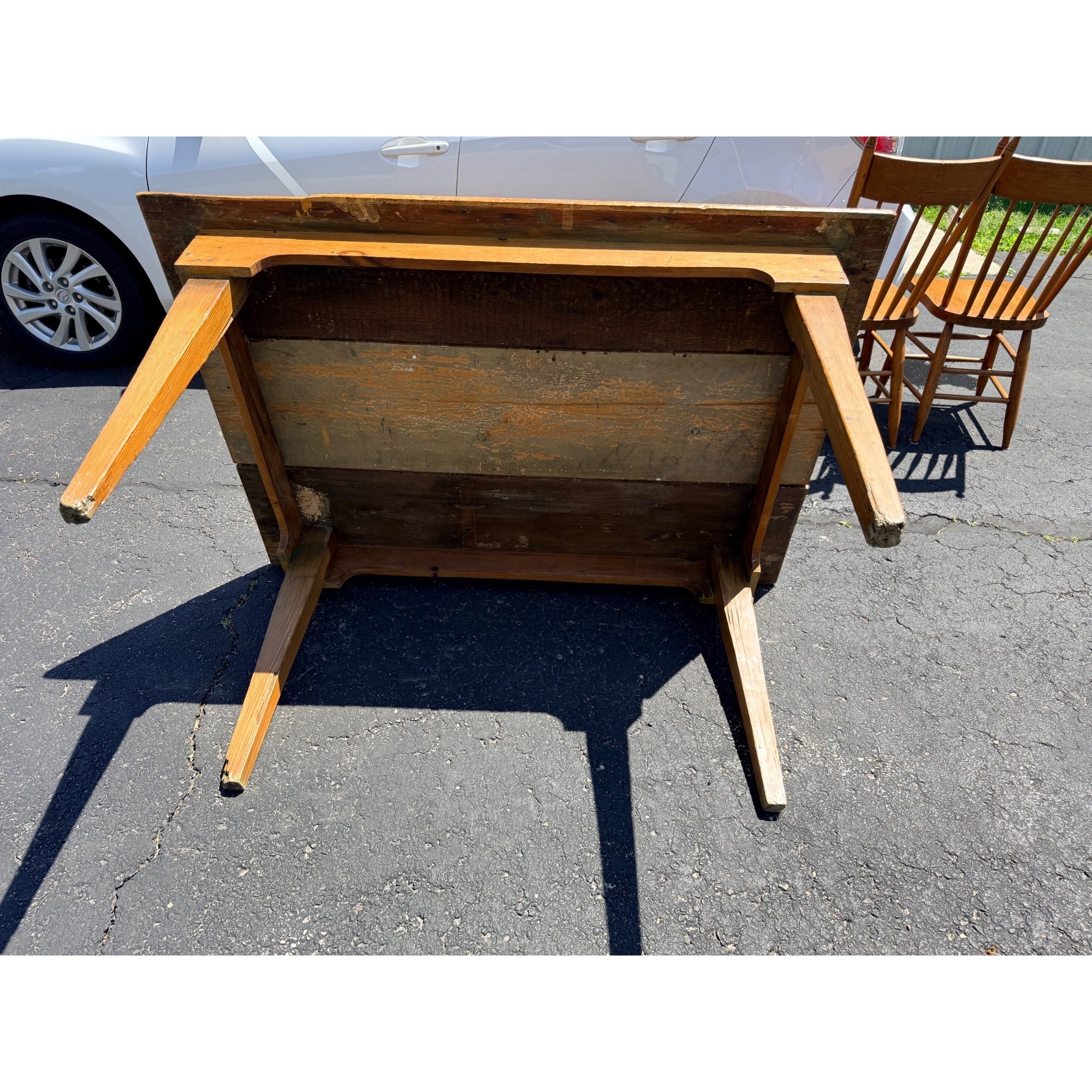 Antique 1880s Primitive Pine Farmhouse Table | Country Kitchen Dining Table w/ 4 Chairs