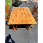 Antique 1880s Primitive Pine Farmhouse Table | Country Kitchen Dining Table w/ 4 Chairs