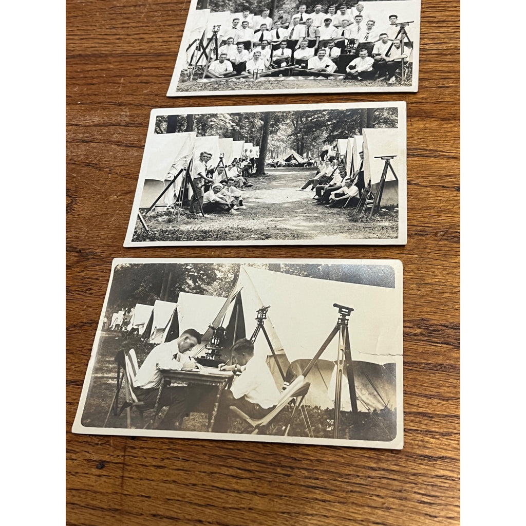 c1910s-20s RPPC Surveying Engineering School Field Camp Transits Students Photos