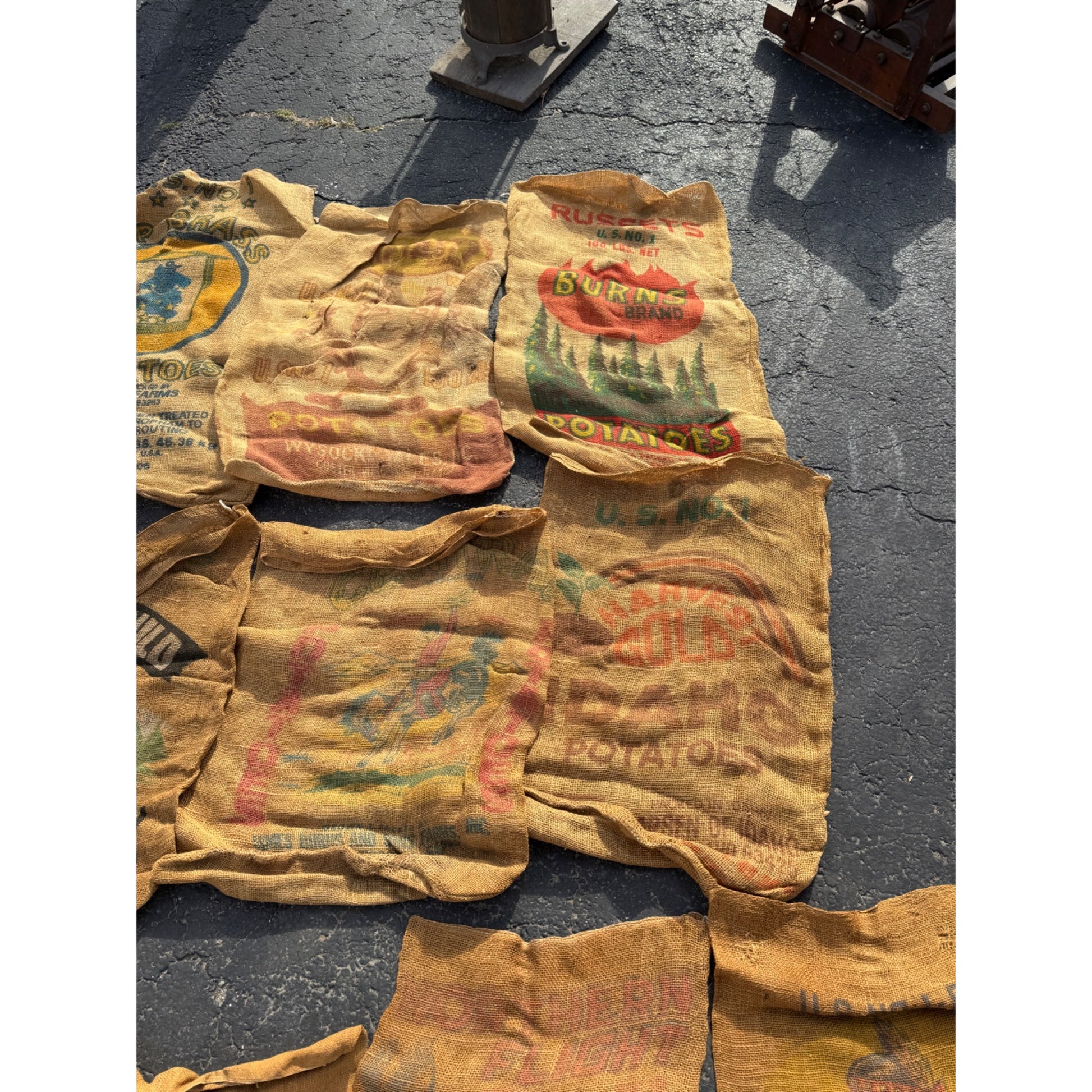 Lot of Burlap Potato Feed Sack Grain Bags Advertising Rough