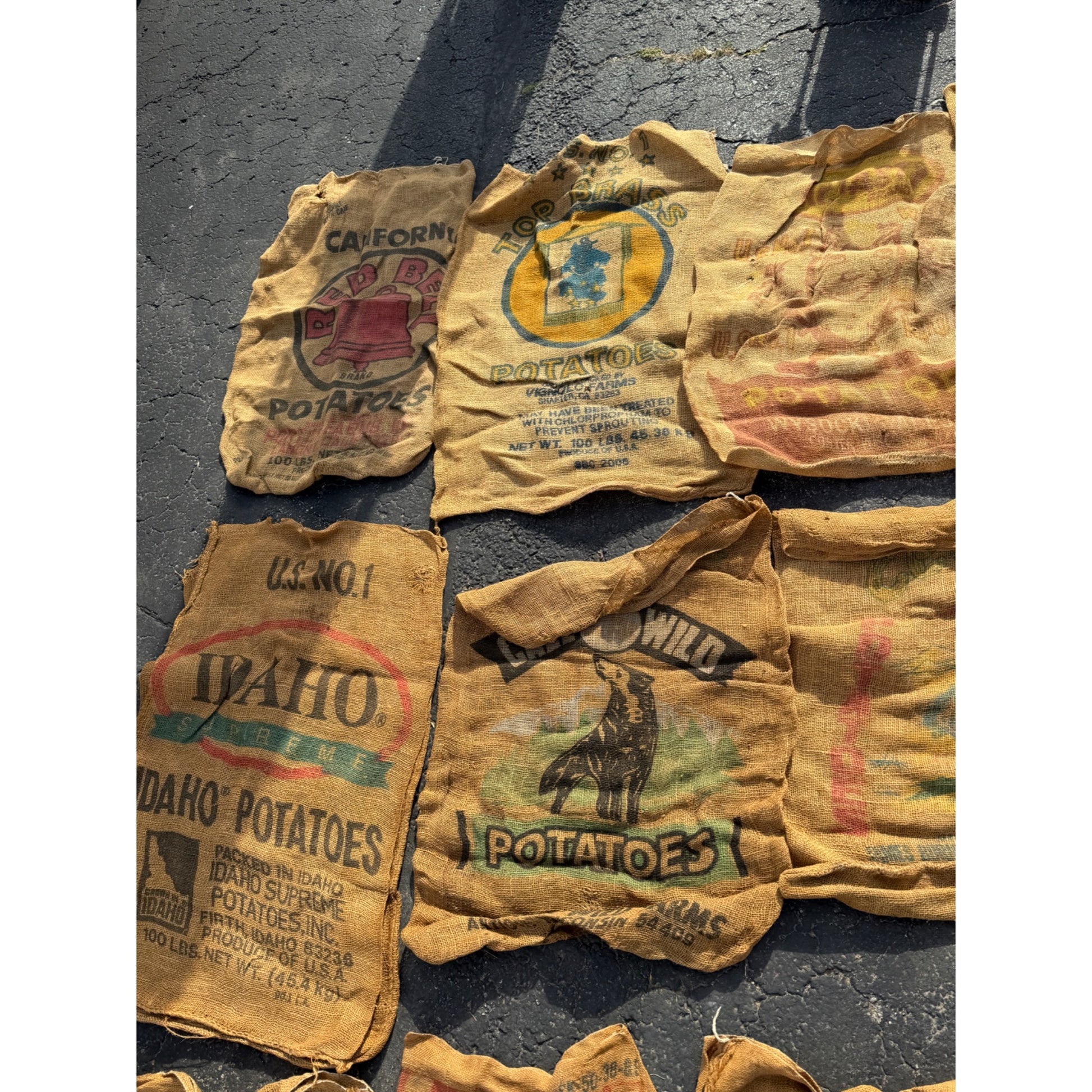 Lot of Burlap Potato Feed Sack Grain Bags Advertising Rough