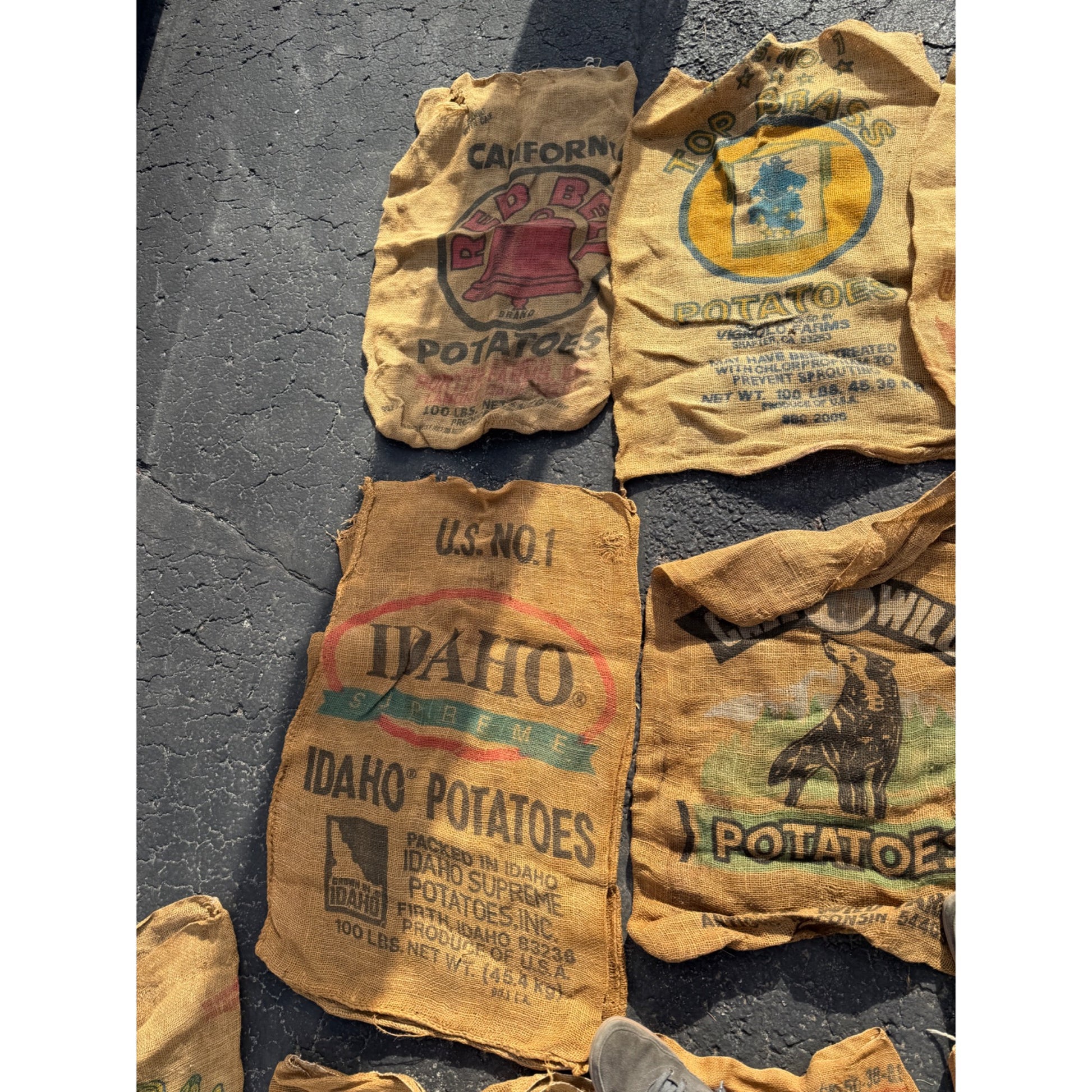 Lot of Burlap Potato Feed Sack Grain Bags Advertising Rough