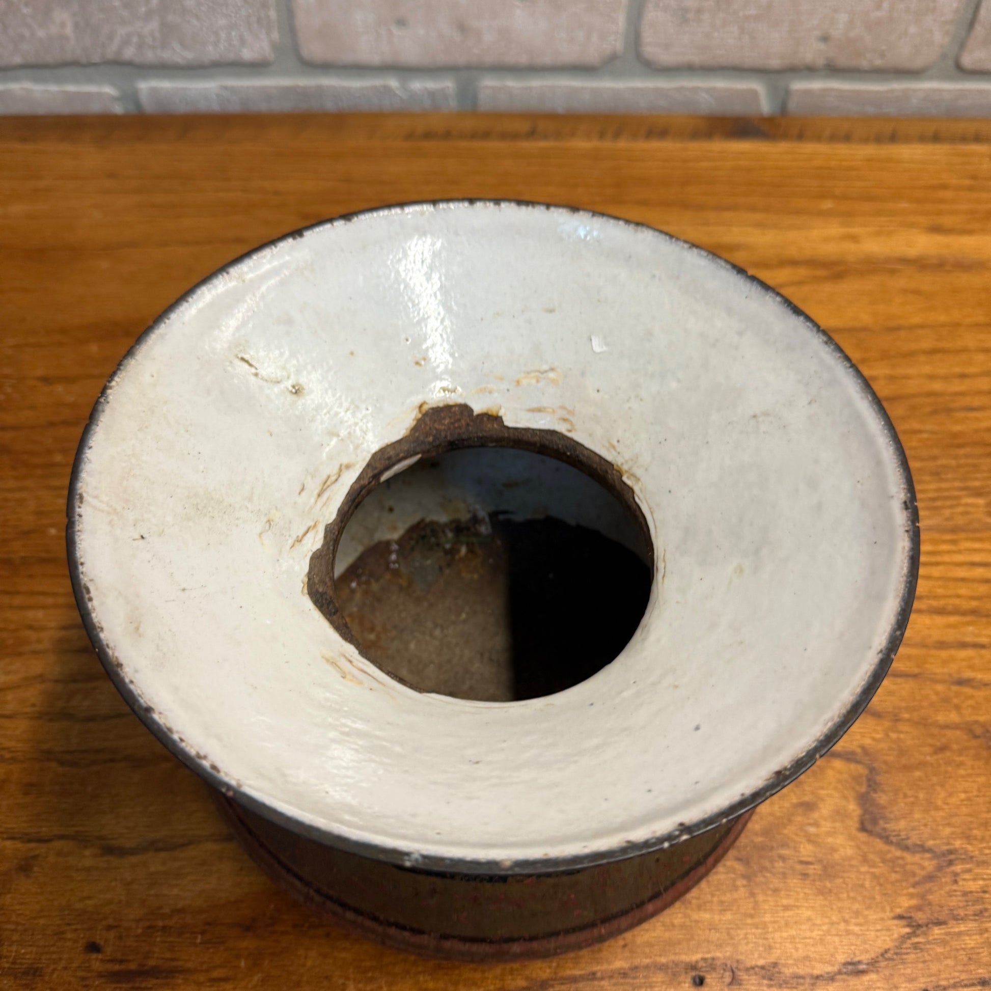 Antique Primitive 19th c. Cast Iron Spittoon Enameled Red & Gold Paint