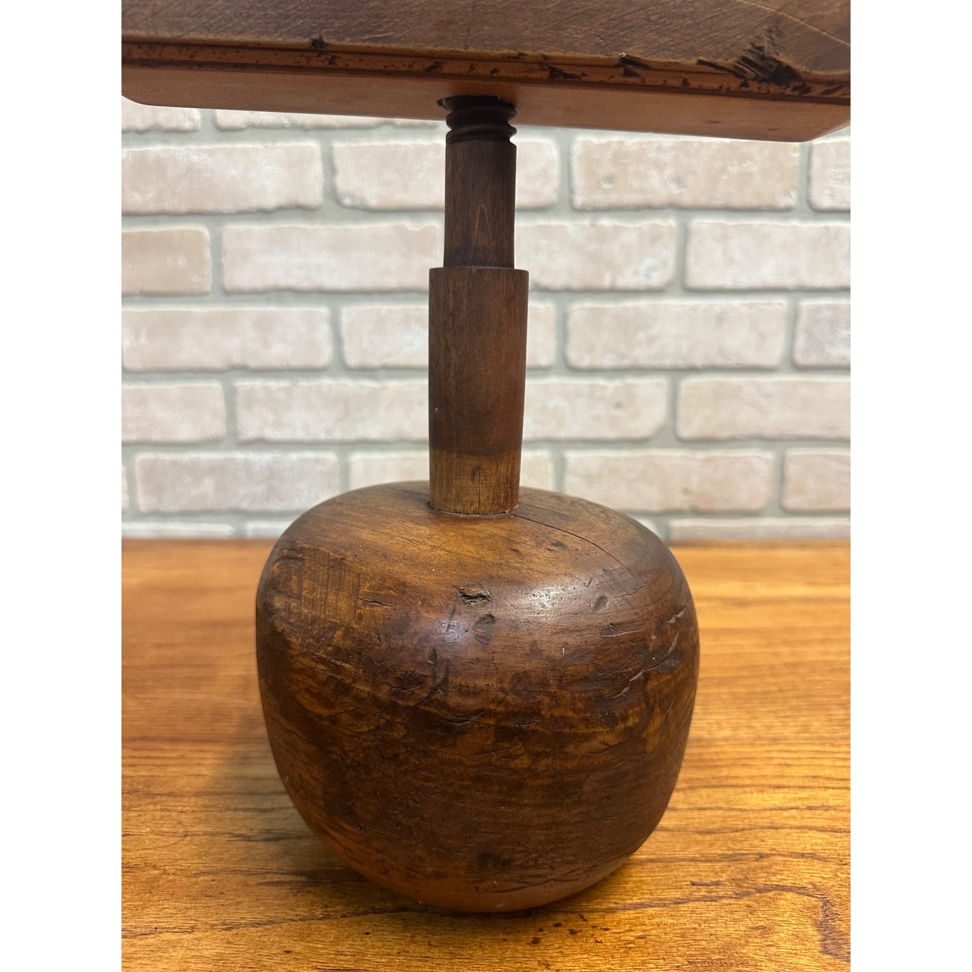 Antique Primitive Double Candle Stand Tin Wood Adjustable Height Weighted Base