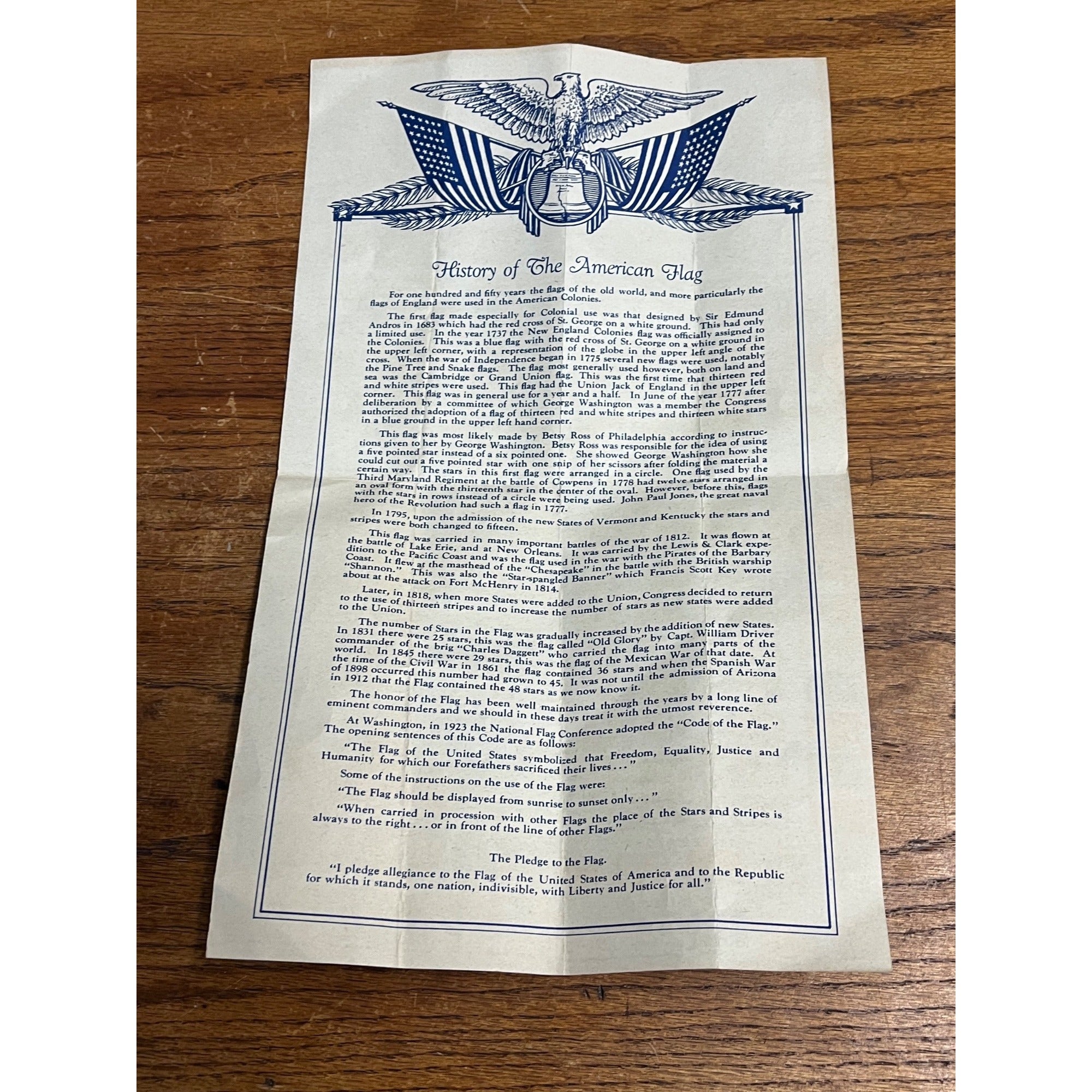 Vintage c1930s History of American Flag School Brochure Patriotic United States