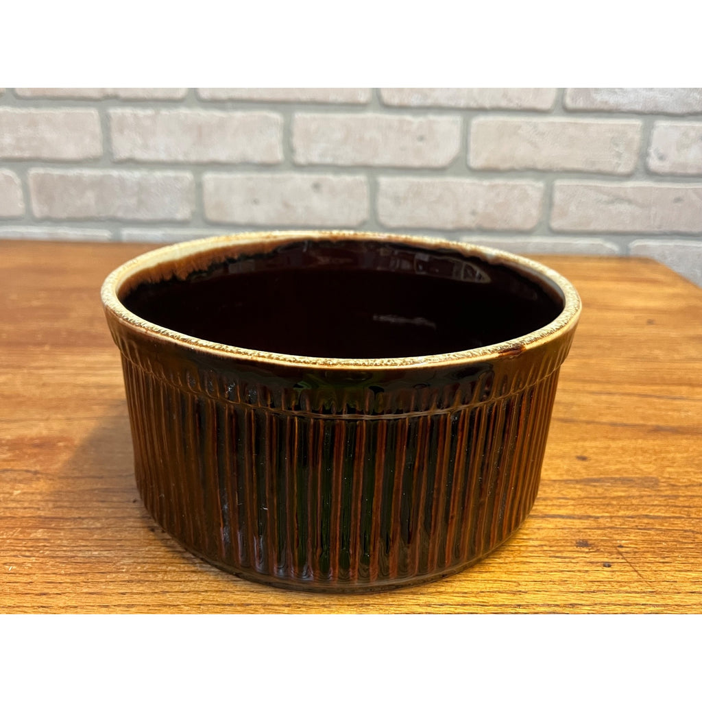 Vintage Pfaltzgraff Brown Ribbed Souffle Casserole Baking Dish #398 Drip Glaze