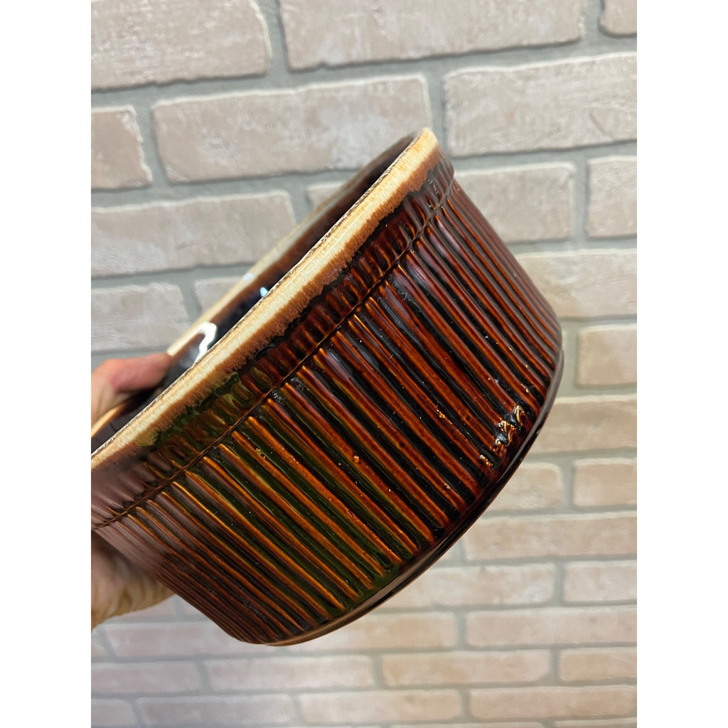 Vintage Pfaltzgraff Brown Ribbed Souffle Casserole Baking Dish #398 Drip Glaze