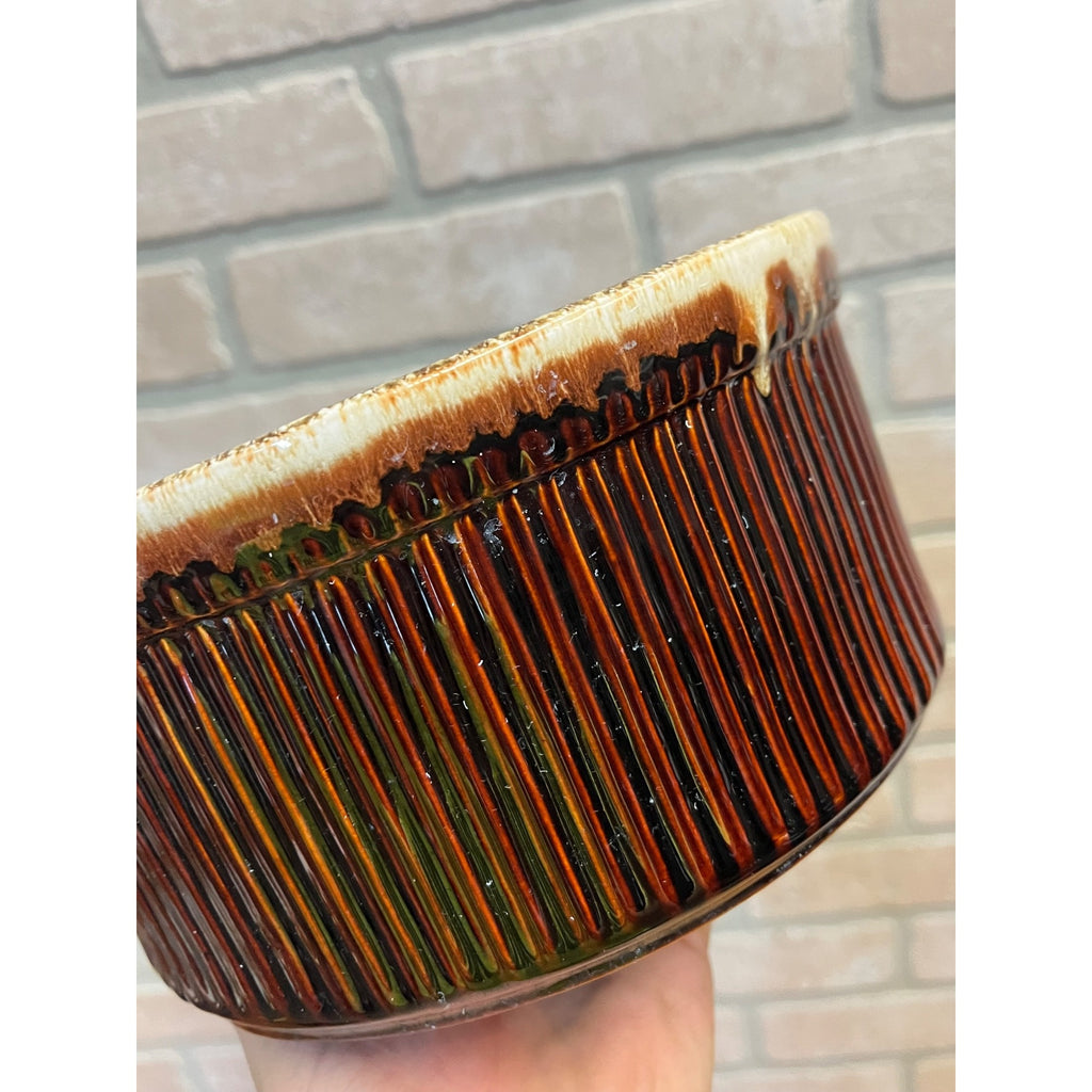 Vintage Pfaltzgraff Brown Ribbed Souffle Casserole Baking Dish #398 Drip Glaze