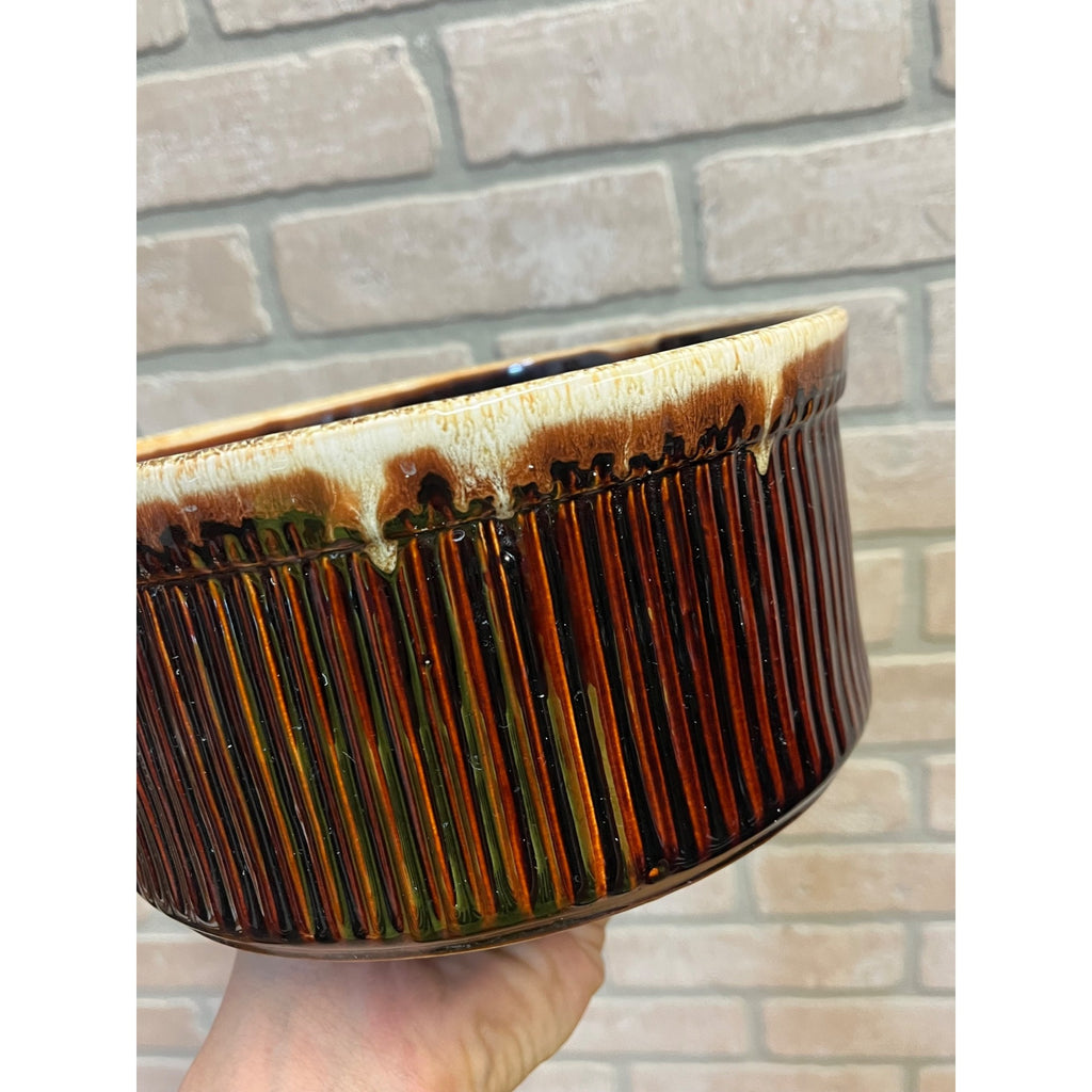 Vintage Pfaltzgraff Brown Ribbed Souffle Casserole Baking Dish #398 Drip Glaze