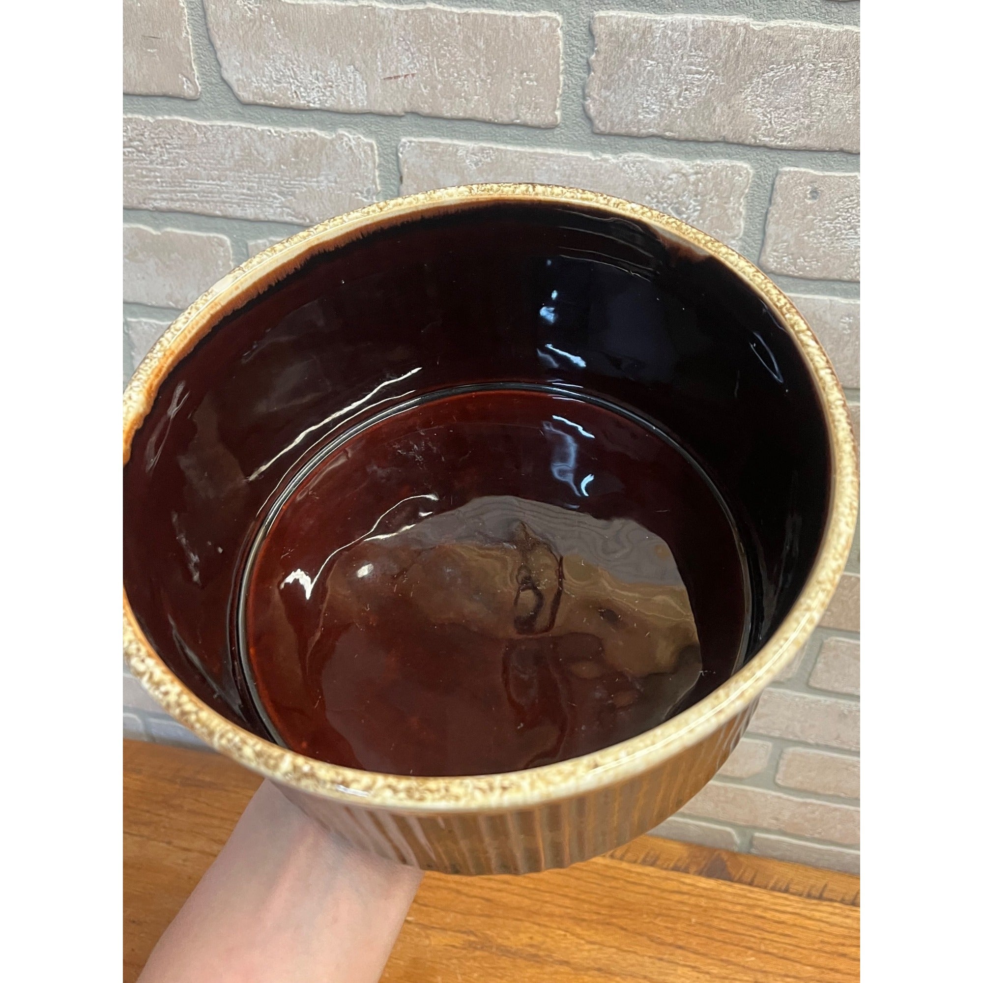 Vintage Pfaltzgraff Brown Ribbed Souffle Casserole Baking Dish #398 Drip Glaze