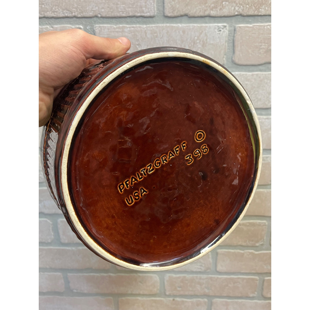 Vintage Pfaltzgraff Brown Ribbed Souffle Casserole Baking Dish #398 Drip Glaze