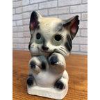 Vintage 1950s Kitty Cat Coin Bank Carnival Chalkware Prize Blakc & White 9" T