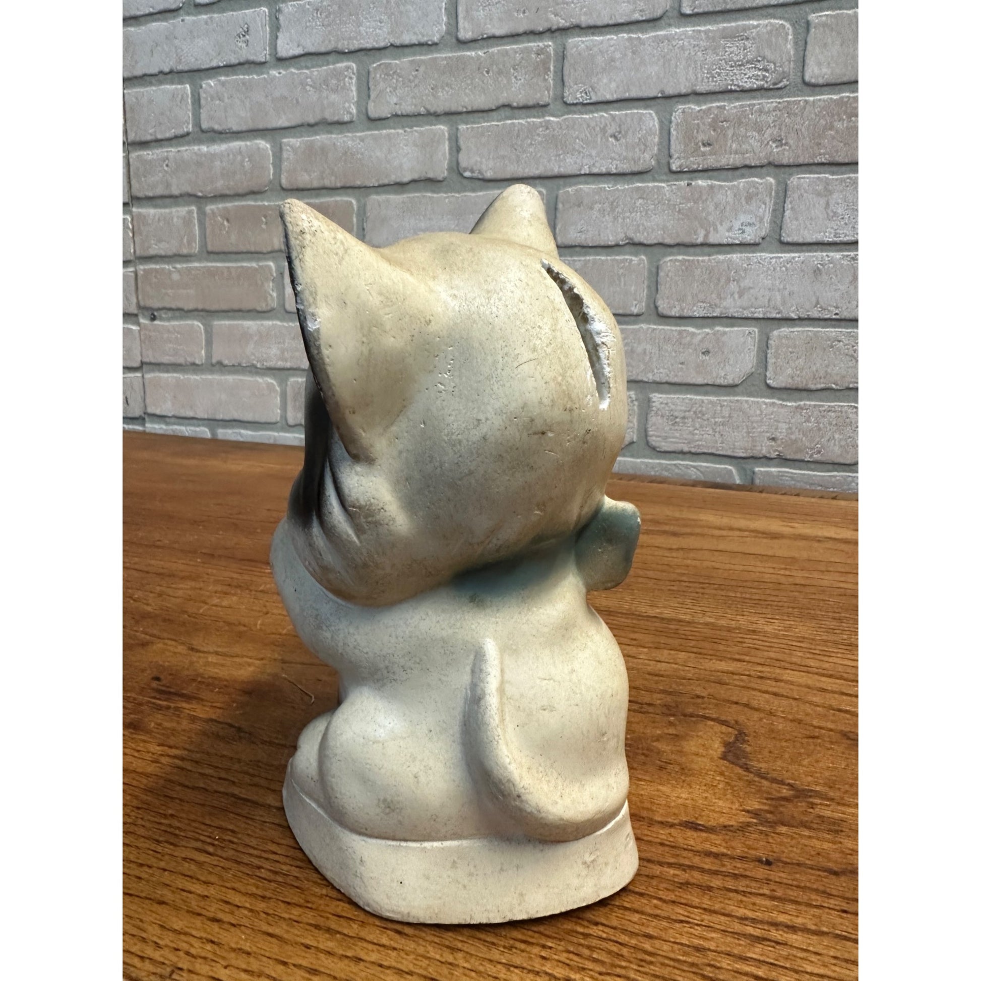 Vintage 1950s Kitty Cat Coin Bank Carnival Chalkware Prize Blakc & White 9" T