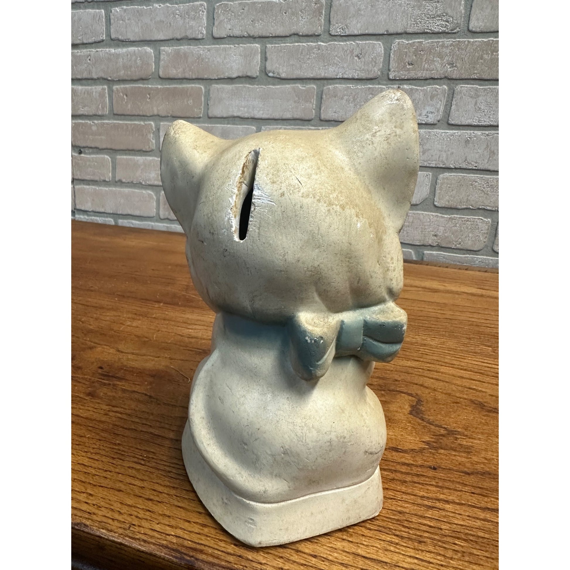 Vintage 1950s Kitty Cat Coin Bank Carnival Chalkware Prize Blakc & White 9" T