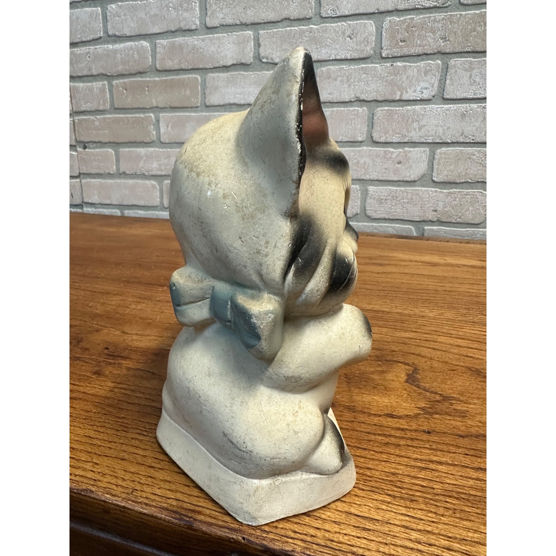 Vintage 1950s Kitty Cat Coin Bank Carnival Chalkware Prize Blakc & White 9" T