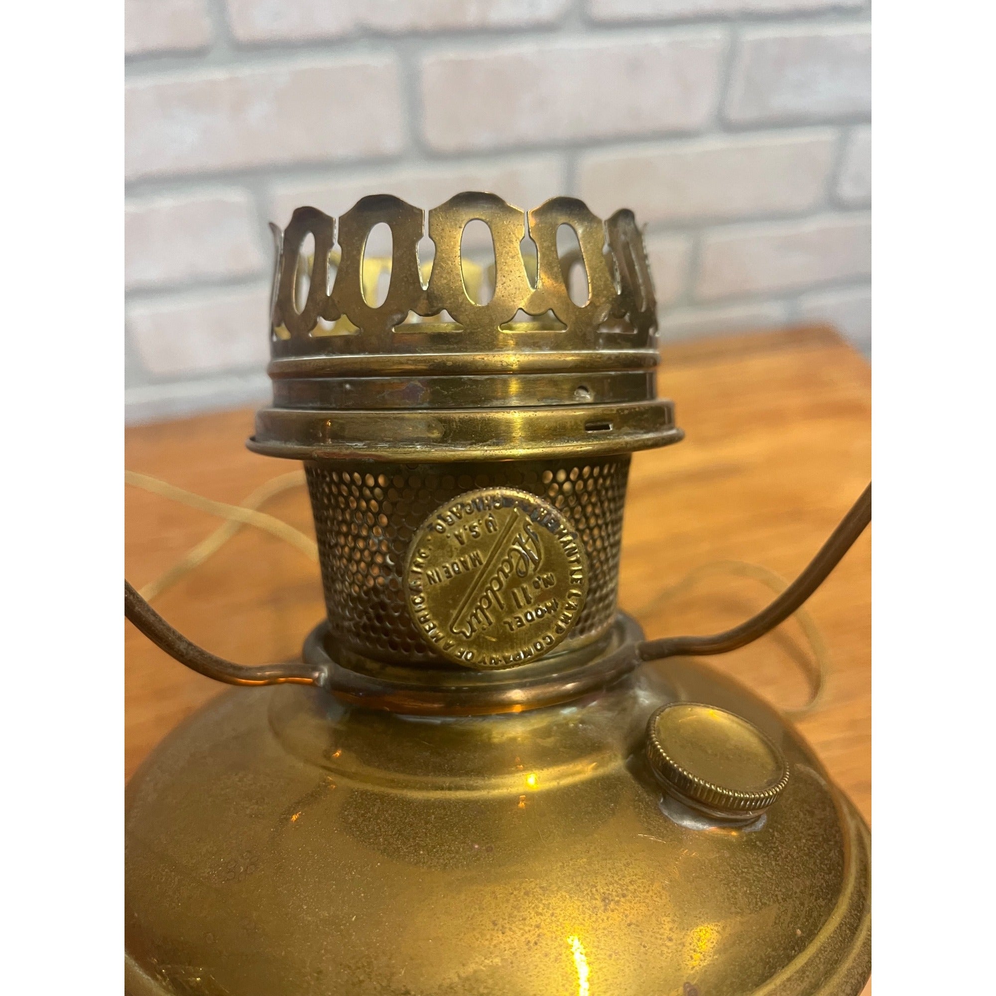 Vintage Electrified Aladdin No. 11 Kerosene Oil Lamp Gold-Tone Metal