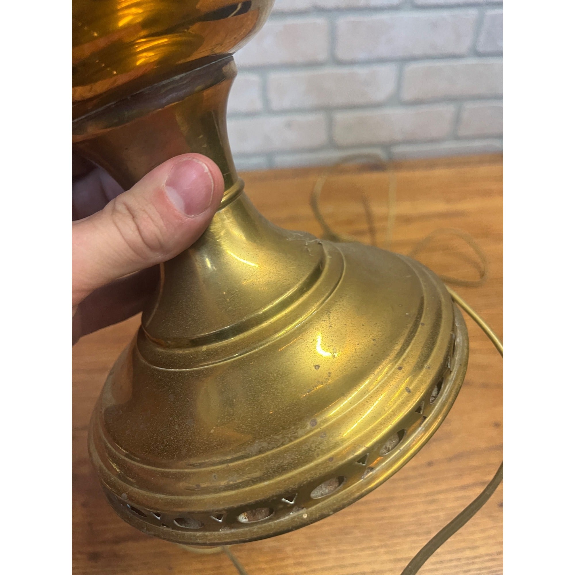 Vintage Electrified Aladdin No. 11 Kerosene Oil Lamp Gold-Tone Metal
