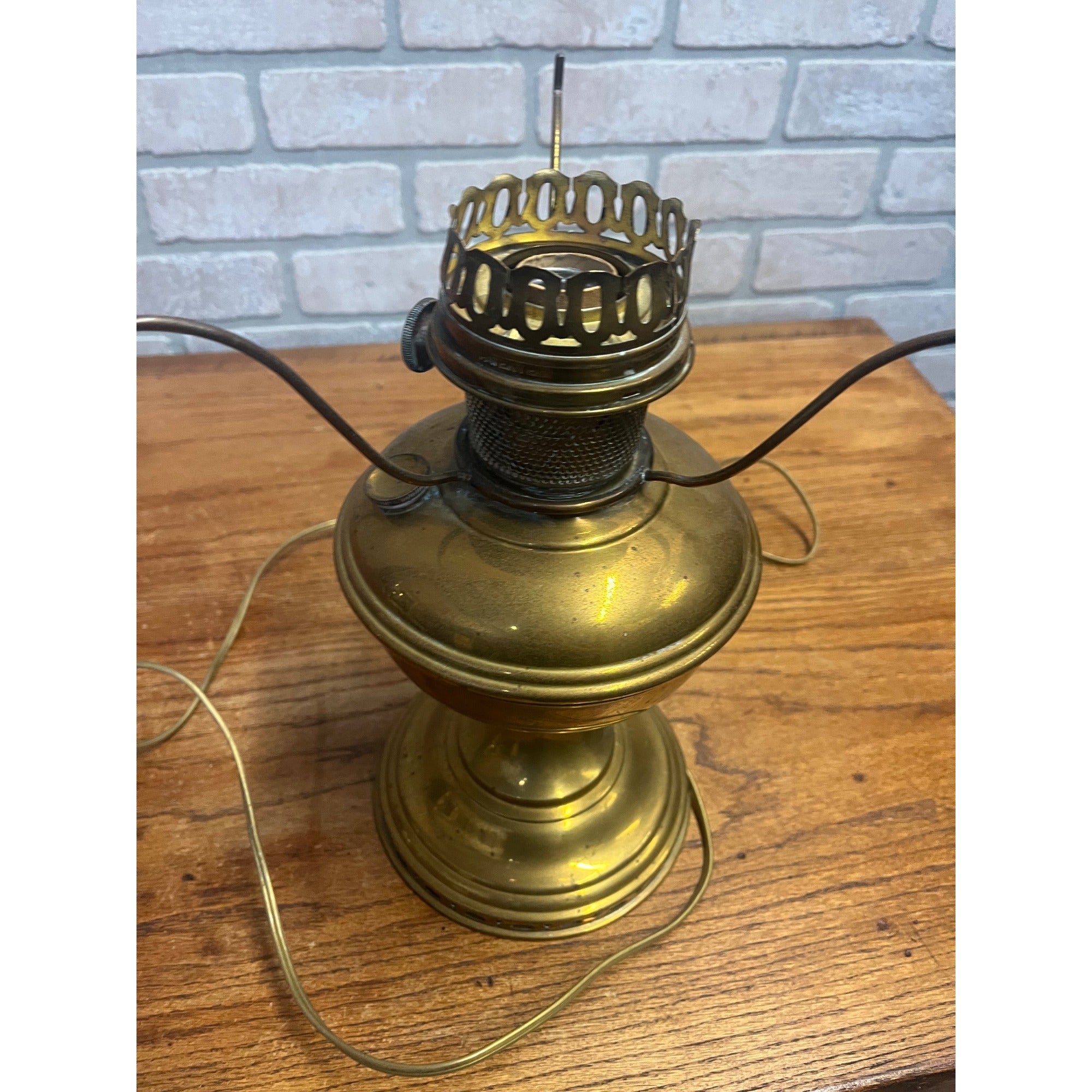 Vintage Electrified Aladdin No. 11 Kerosene Oil Lamp Gold-Tone Metal