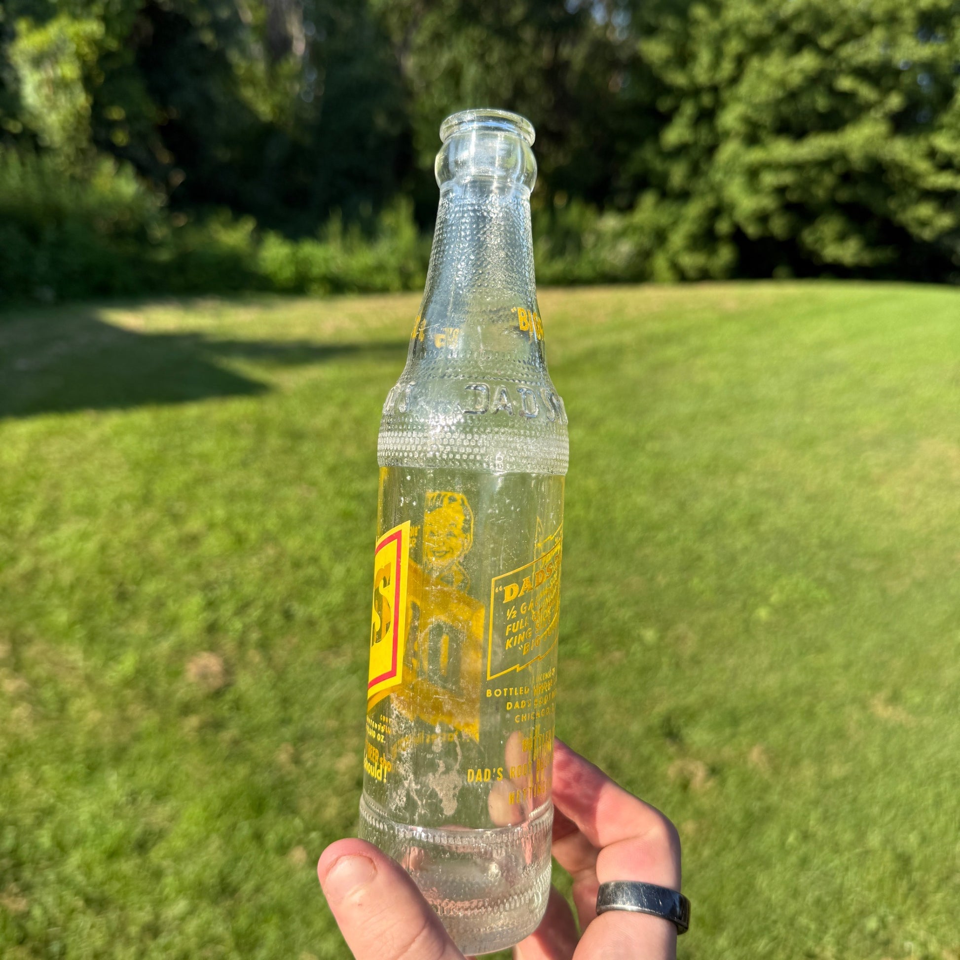 Dad's Root Beer Vintage ACL 7 oz Big Jr Soda Bottle Hettinger ND