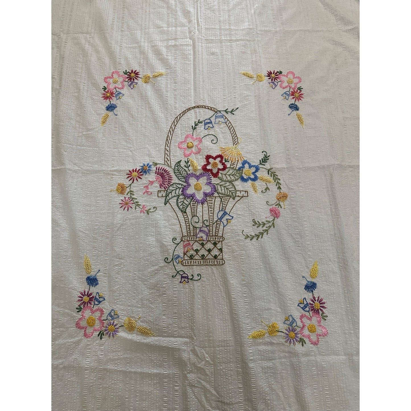 Vintage Stitched Embroidered Floral Coverlet Bed Cover Sheet Bedspread 93"x73"