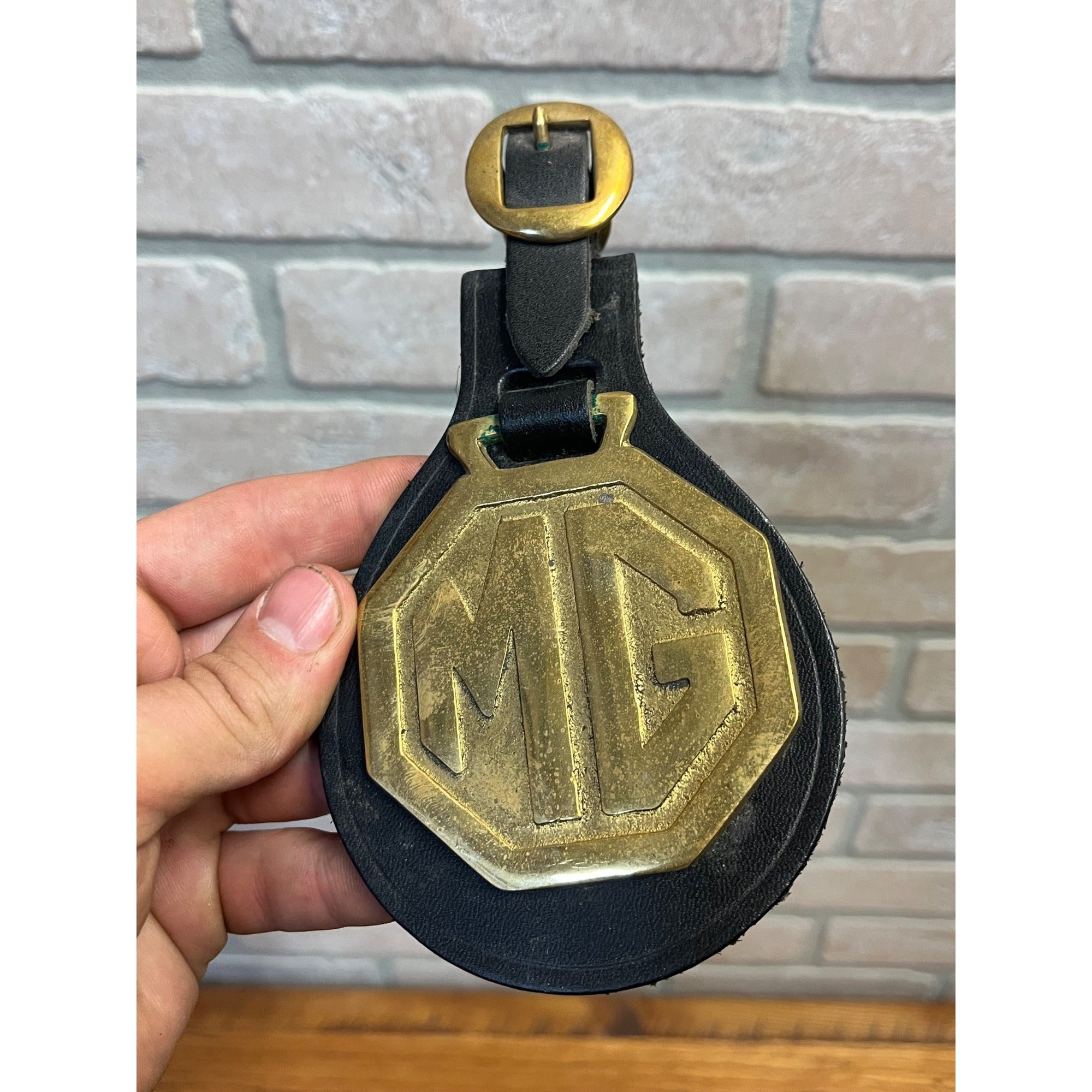 Vintage MG British Car Auto Insignia Emblem Brass Watch Fob Advertising