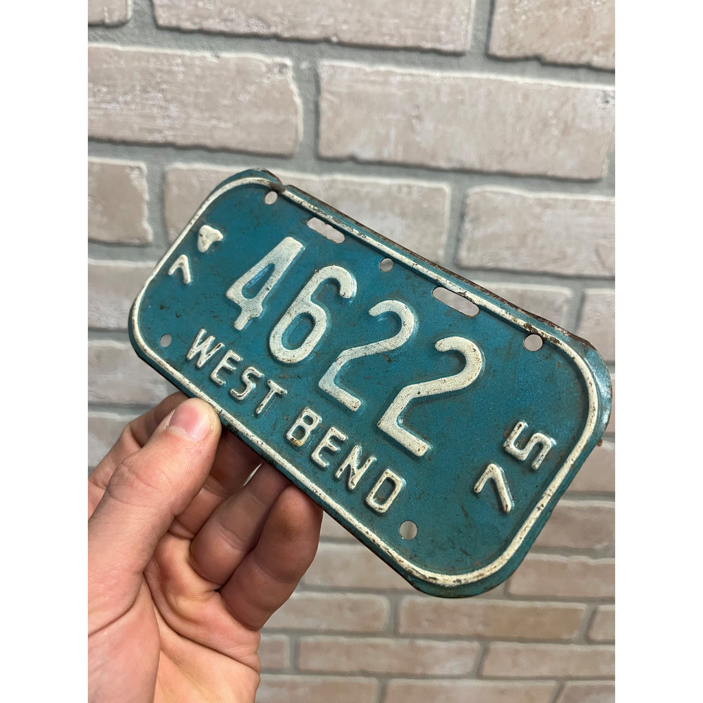 Vintage Wisconsin Bicycle Bike License Plate Embossed West Bend 1974-1975