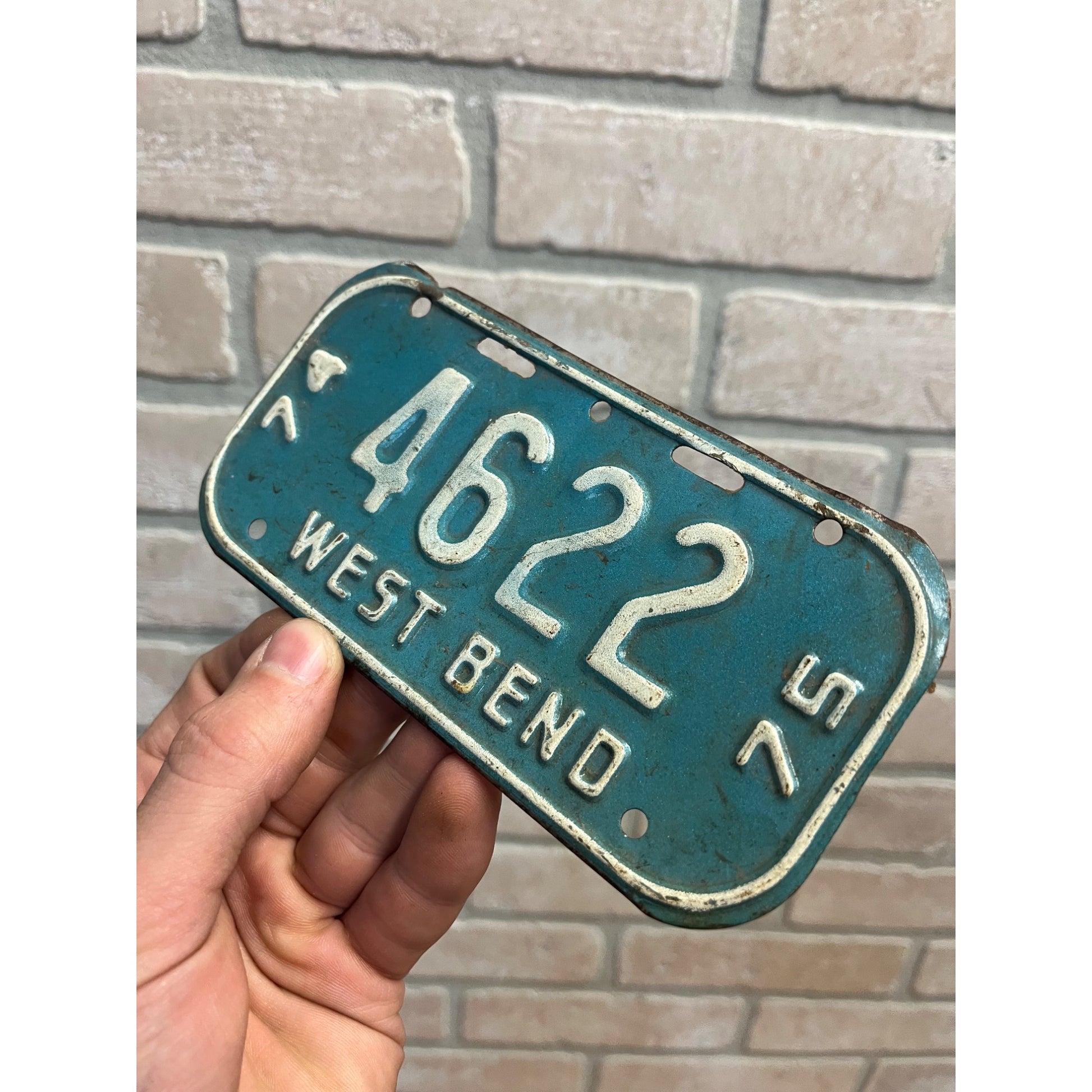 Vintage Wisconsin Bicycle Bike License Plate Embossed West Bend 1974-1975