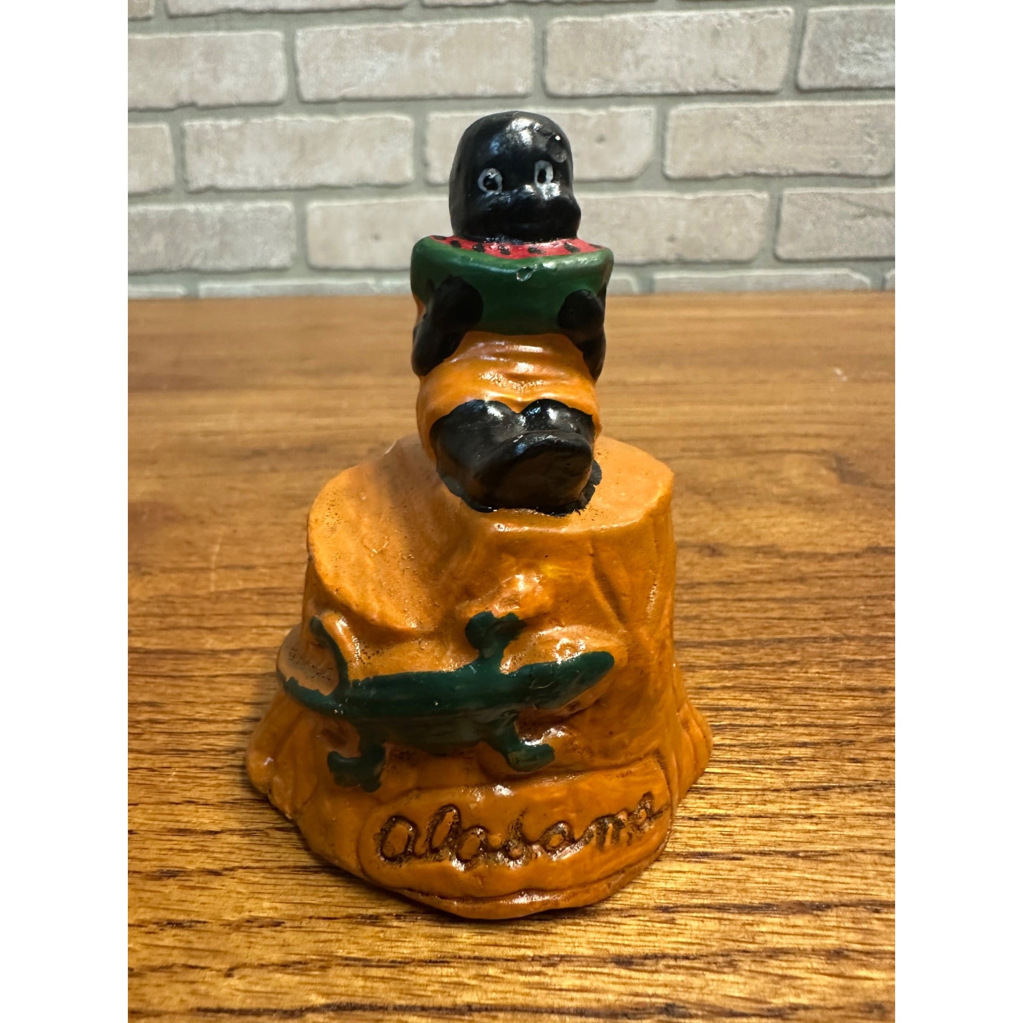 Vintage Black Americana Chalkware Souvenir of Alabama Figure Watermelon Alligator