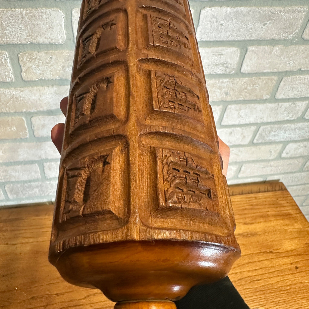 Antique Primitive Menagerie Springerle Rolling Pin Animals Rabbits Wooden Americana