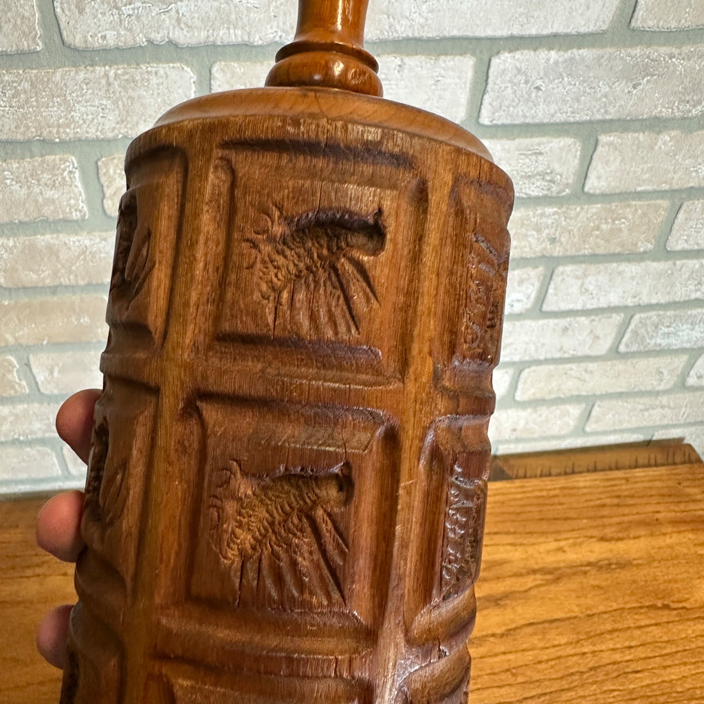 Antique Primitive Menagerie Springerle Rolling Pin Animals Rabbits Wooden Americana