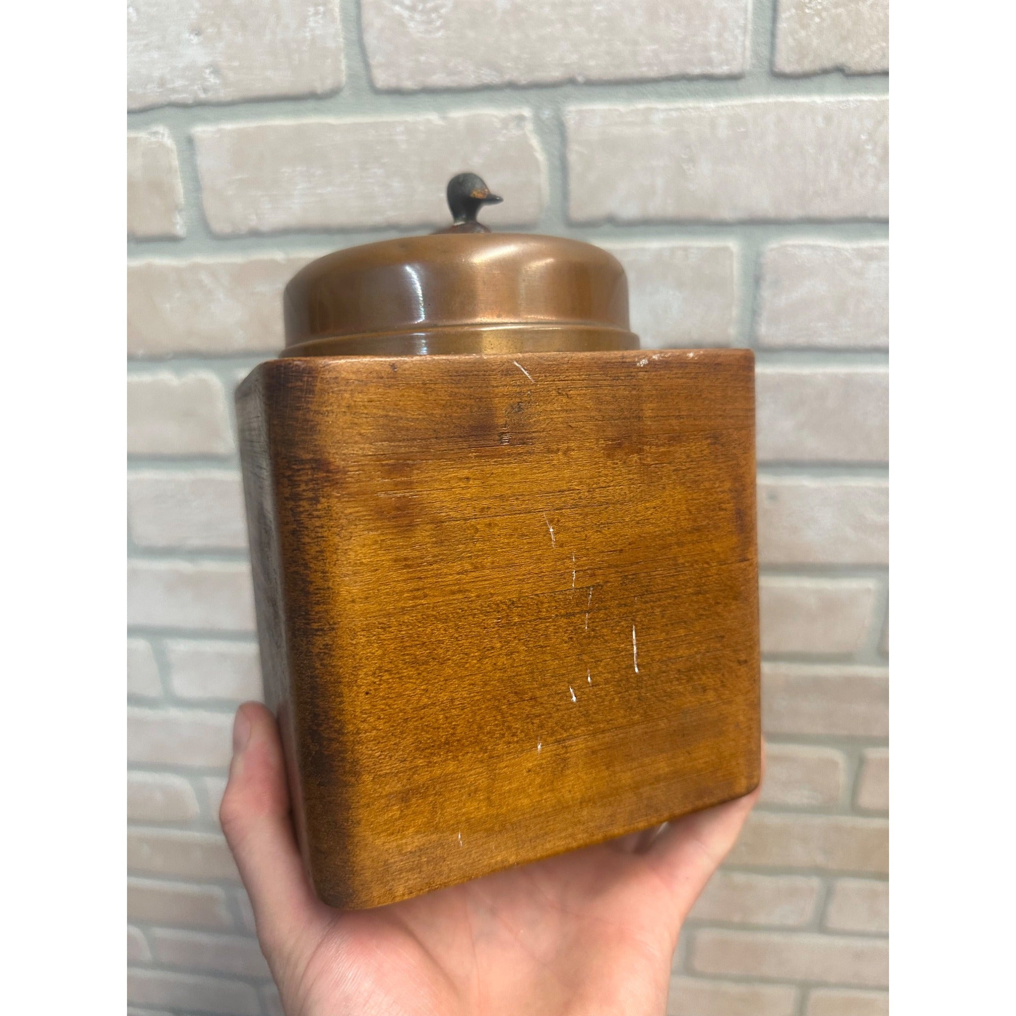 McDonald's Duk-it Tobacco Canister Humidor Wooden Copper American Mid Century