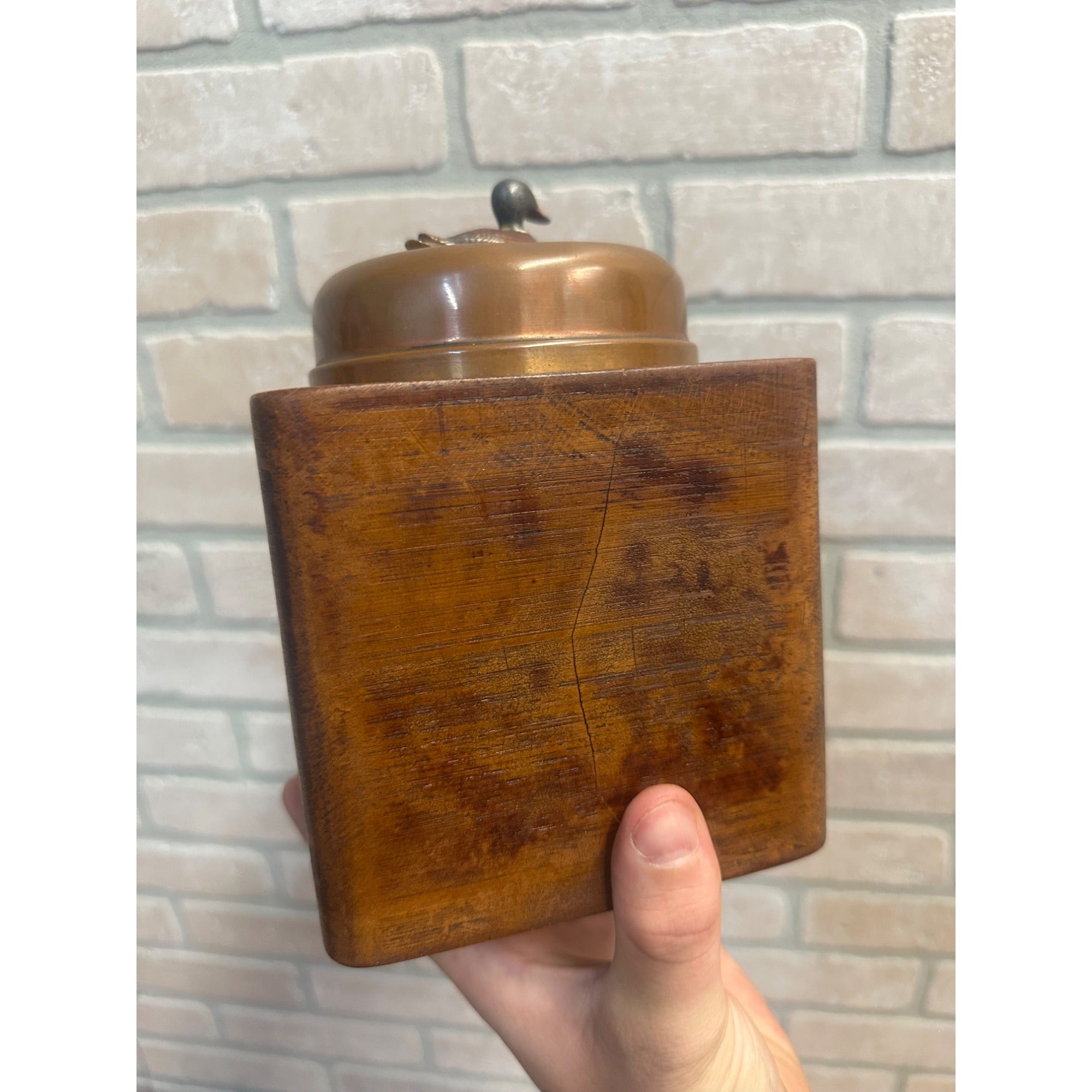 McDonald's Duk-it Tobacco Canister Humidor Wooden Copper American Mid Century
