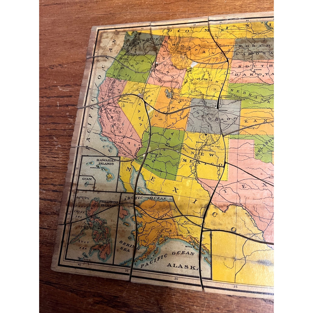 Vintage 1900s Milton Bradley Dissected Map of The United States USA Puzzle W Box