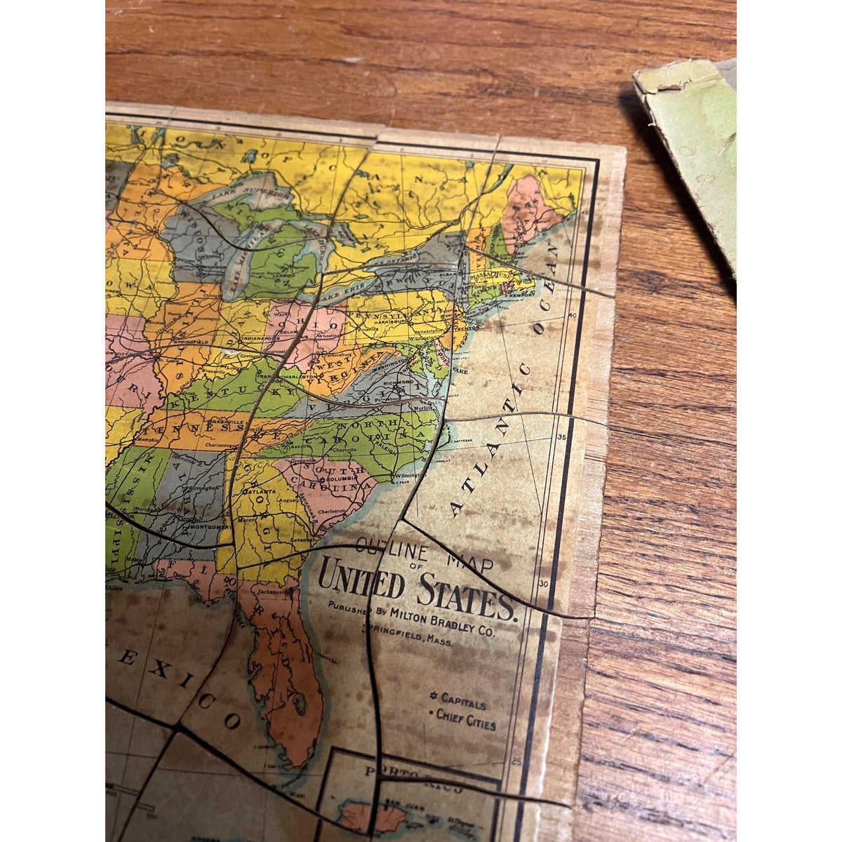 Vintage 1900s Milton Bradley Dissected Map of The United States USA Puzzle W Box