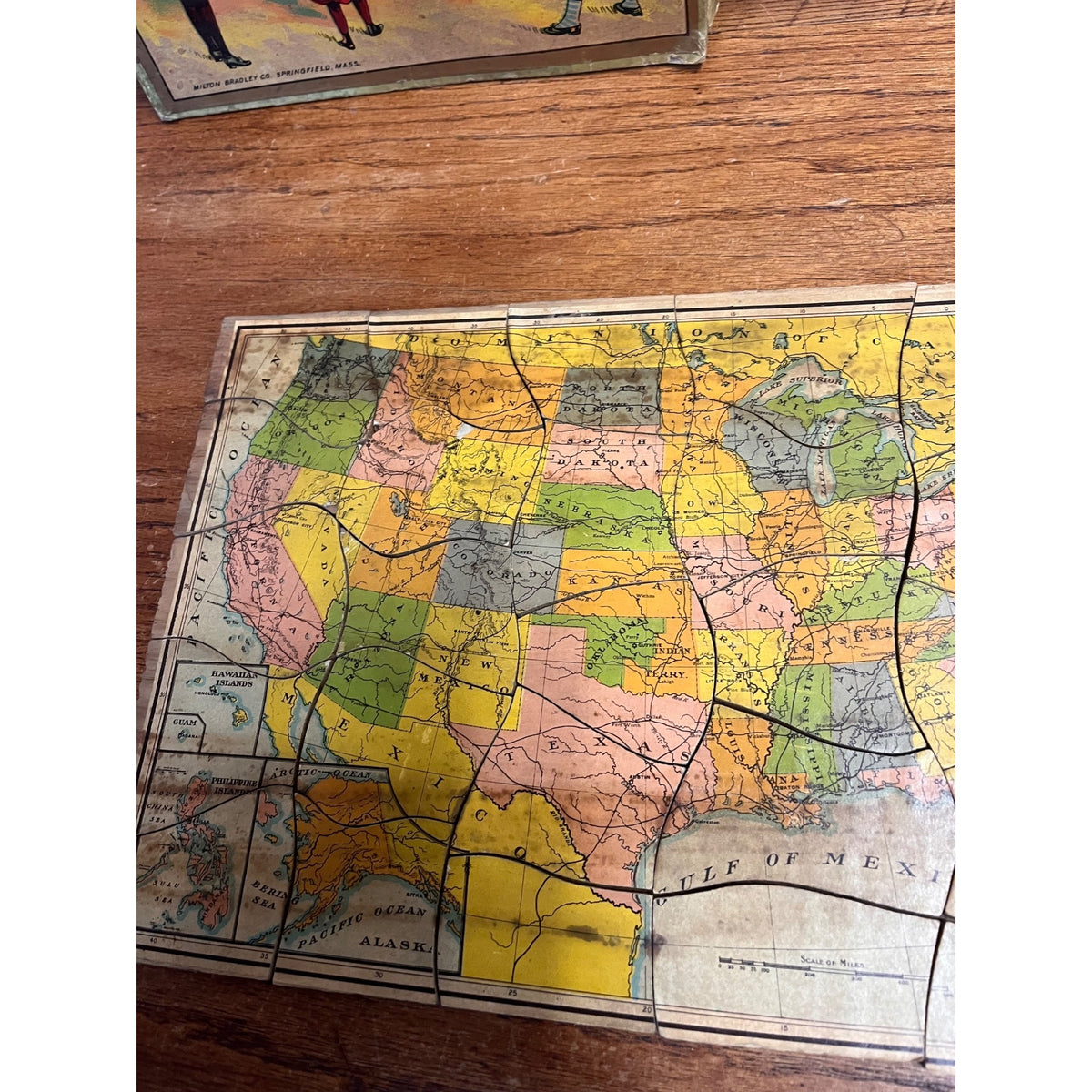 Vintage 1900s Milton Bradley Dissected Map of The United States USA Puzzle W Box