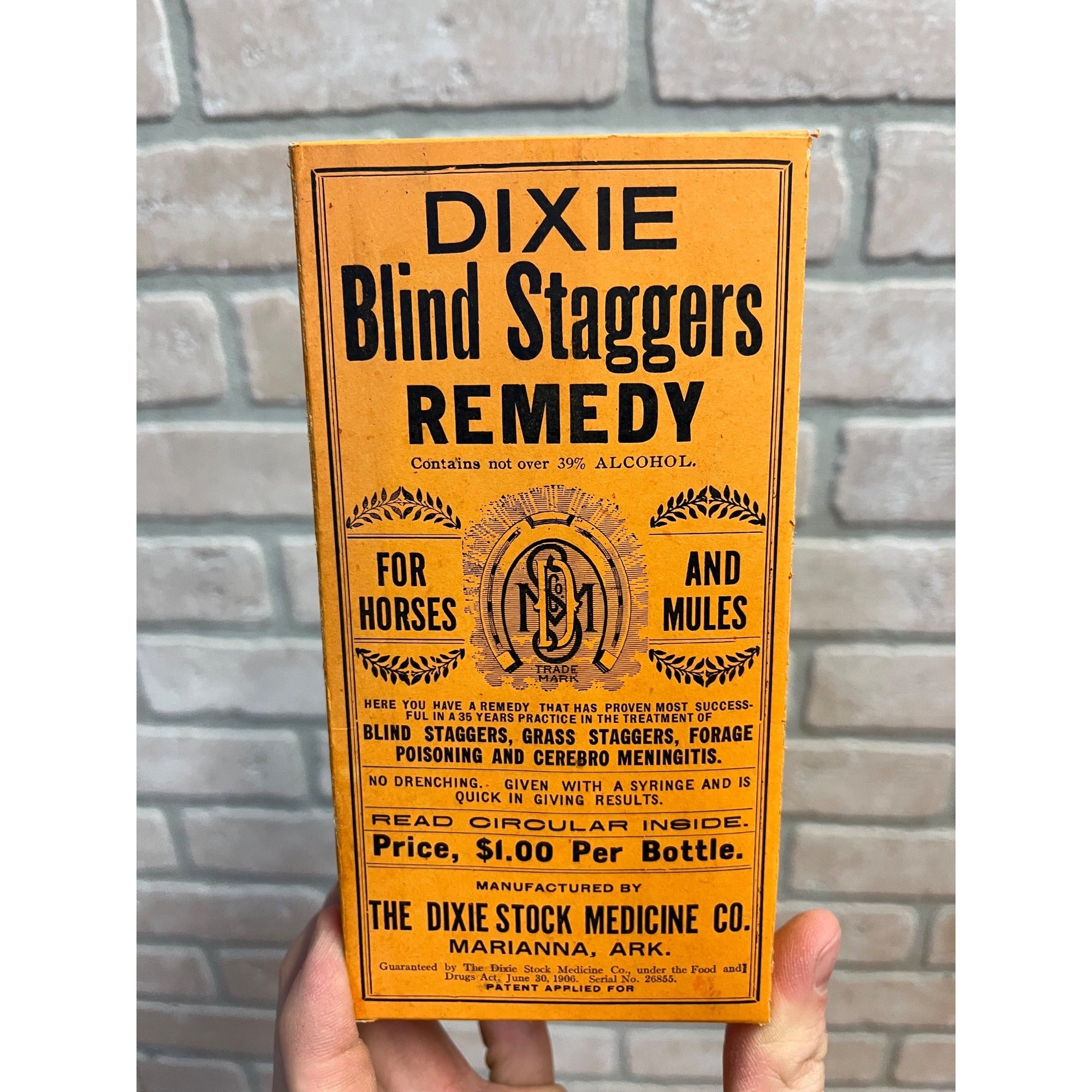 Vintage Dixie Stock Remedy Blind Staggers Medicine Box Advertising Marianna AR