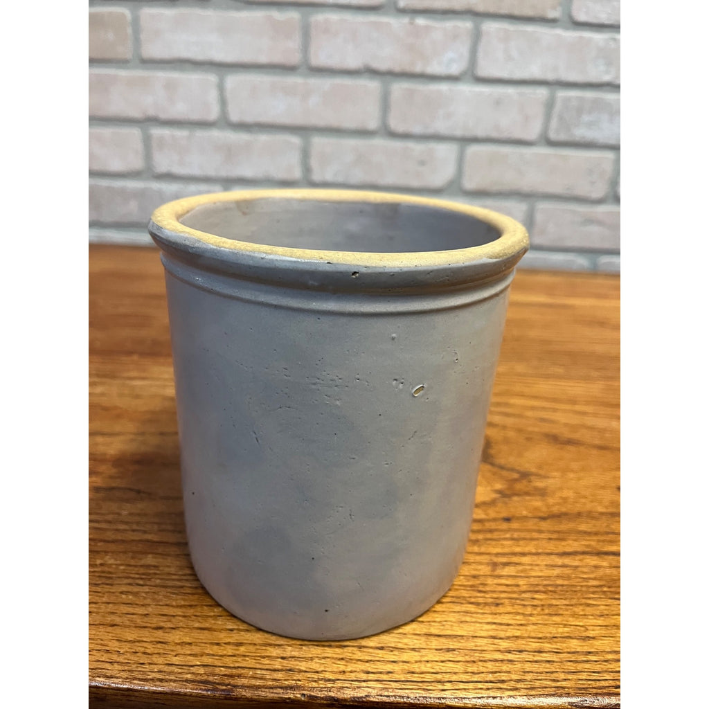 Antique Primitive 1900s White Stoneware Kitchen Crock 6.5" Tall Farmhouse Country Decor