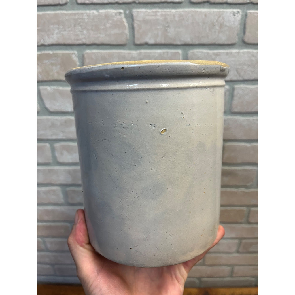 Antique Primitive 1900s White Stoneware Kitchen Crock 6.5" Tall Farmhouse Country Decor