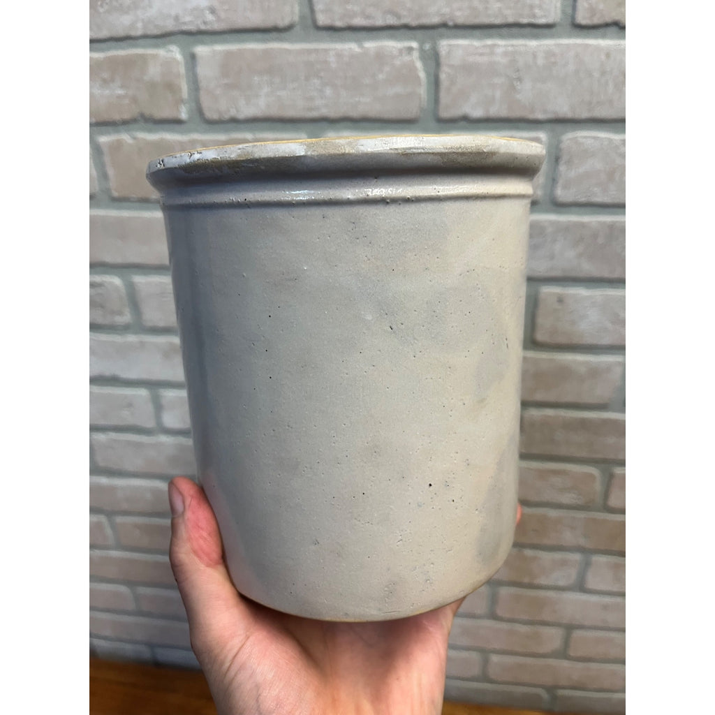 Antique Primitive 1900s White Stoneware Kitchen Crock 6.5" Tall Farmhouse Country Decor