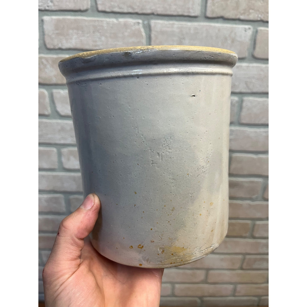 Antique Primitive 1900s White Stoneware Kitchen Crock 6.5" Tall Farmhouse Country Decor