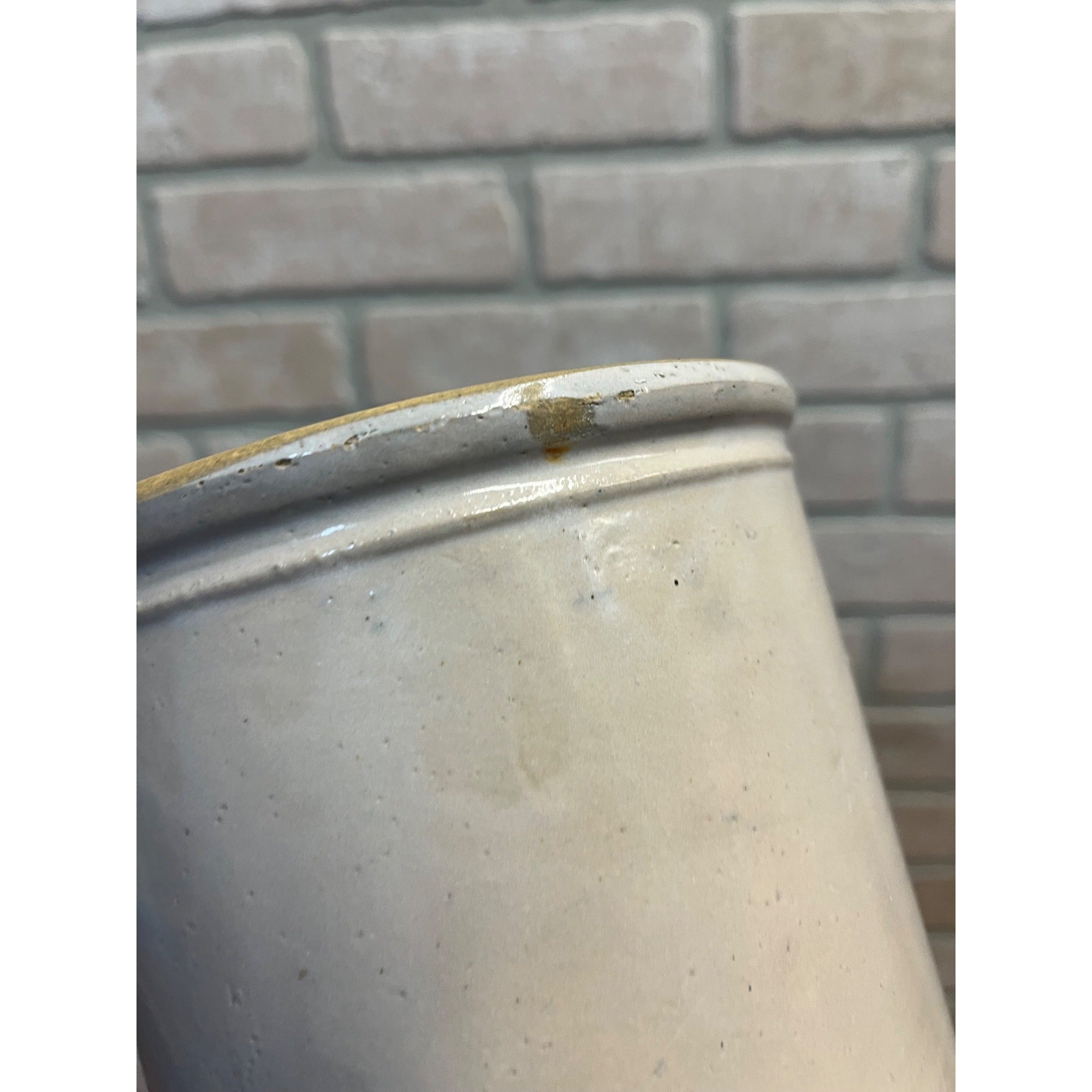 Antique Primitive 1900s White Stoneware Kitchen Crock 6.5" Tall Farmhouse Country Decor