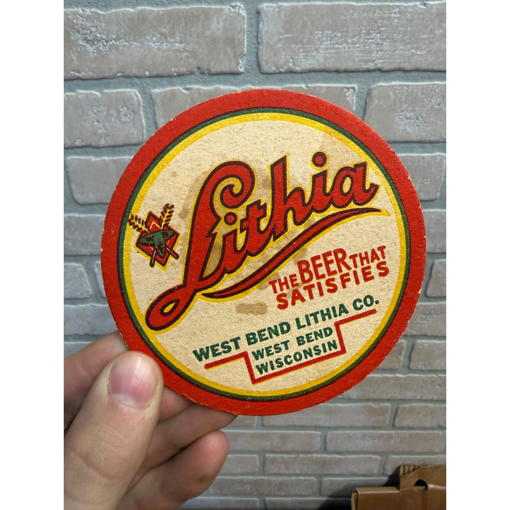 Vintage 1930s West Bend Lithia Brewing Co. Beer Advertising 4" Coaster Tavern