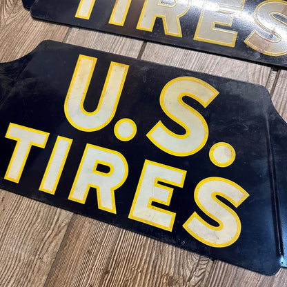 Vintage 1939 United States Rubber Co. US Tires Rack Tin Advertising Signs Pair (2)