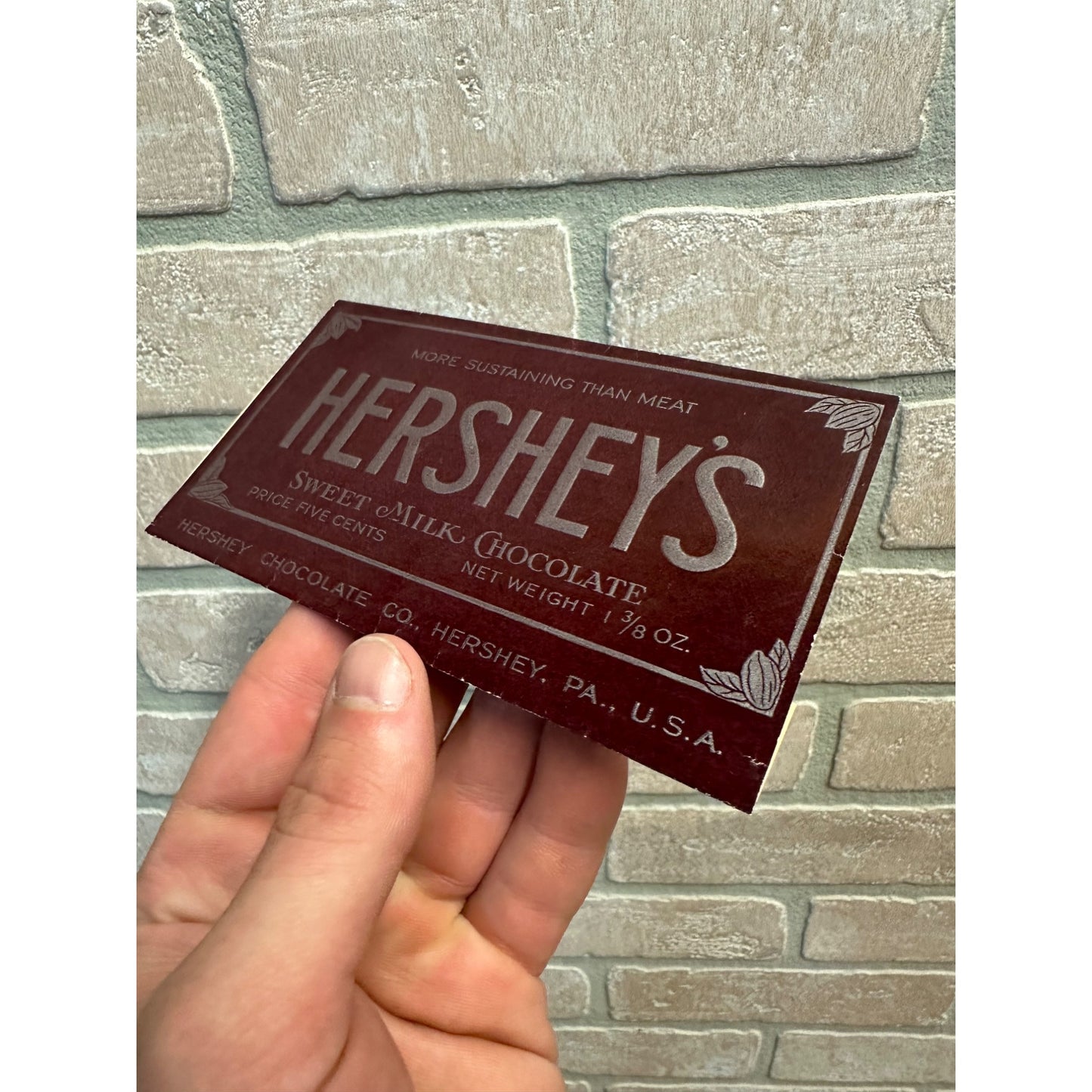 RARE Antique Early 1920s Hershey's Chocolate Bar Wrapper - Sustaining than Meat