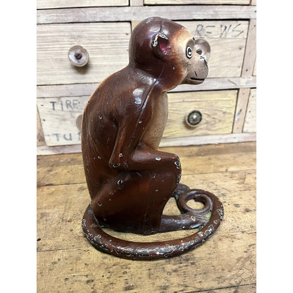 RARE Vintage 1930s Hubley Cast Iron Monkey Door Stop -Original Paint